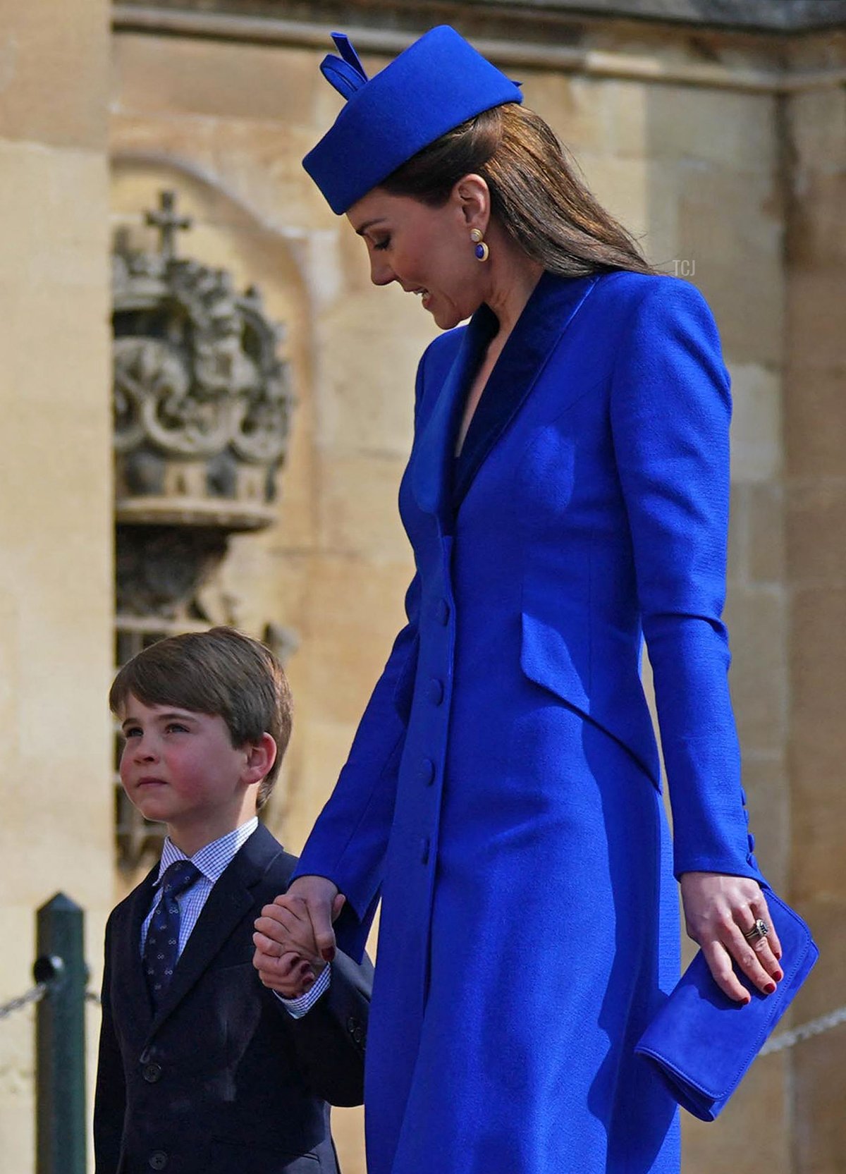 The Princess of Wales and Prince Louis attend the Easter Matins Service at Windsor Castle on April 9, 2023 in Windsor, England (Yui Mok - WPA Pool/Getty Images)