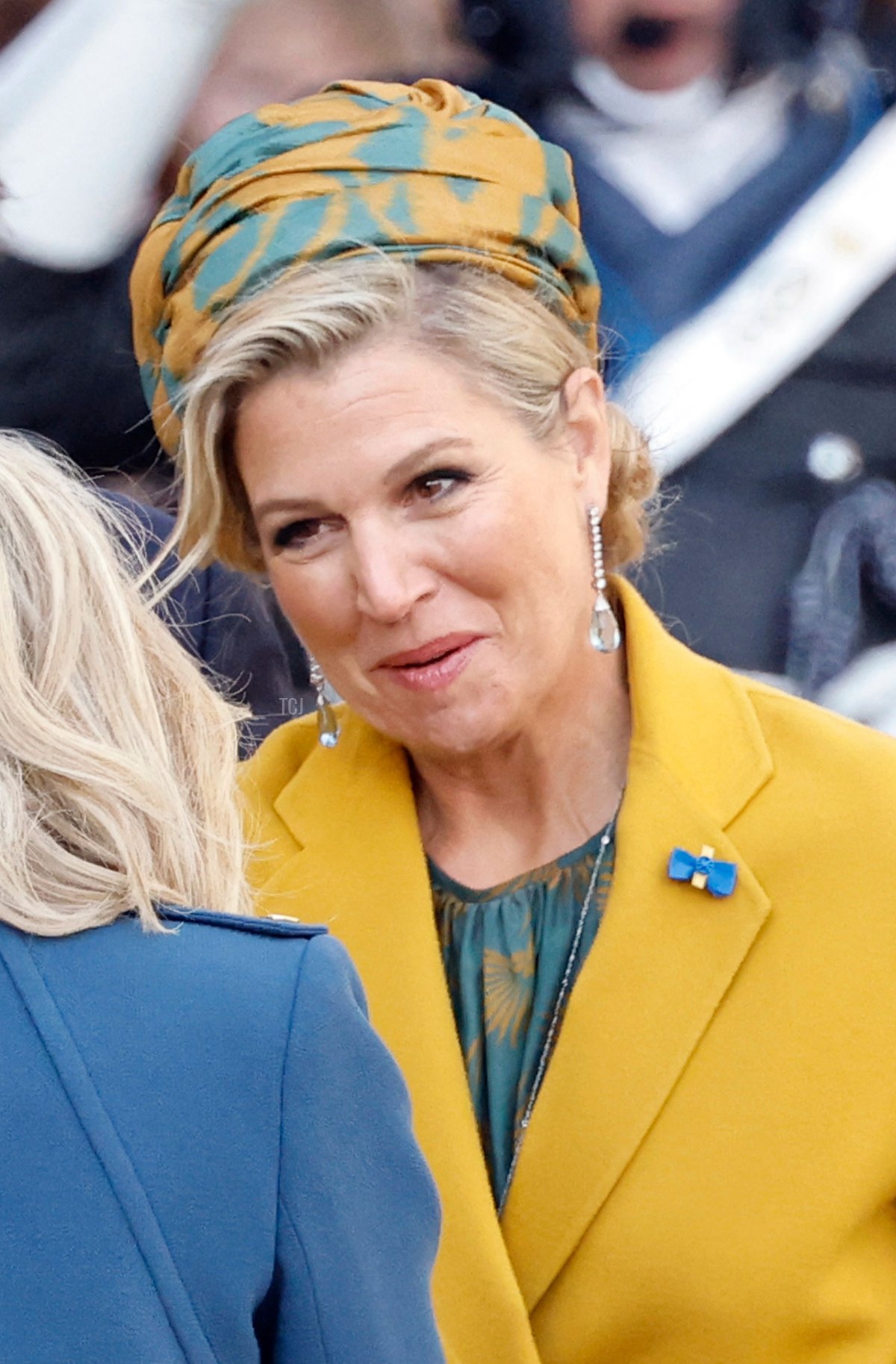 King Willem-Alexander and Queen Maxima of the Netherlands greet French President Emmanuel Macron and his wife, Brigitte Macron, during an official welcome ceremony at the Royal Palace on April 11, 2023 in Amsterdam (LUDOVIC MARIN/AFP via Getty Images)