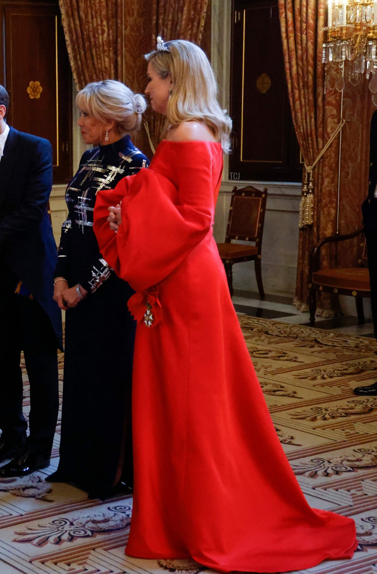 Queen Maxima of the Netherlands attends a state dinner at the Royal Palace in Amsterdam during the French state visit to the Netherlands on April 11, 2023 (LUDOVIC MARIN/AFP via Getty Images)