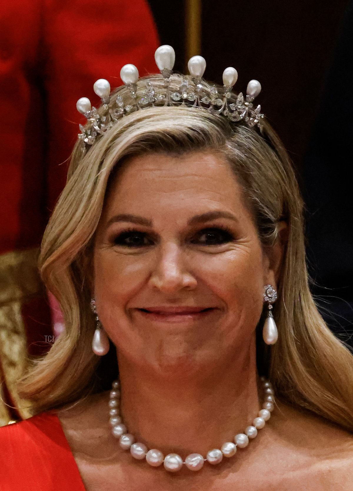 Queen Maxima of the Netherlands attends a state dinner at the Royal Palace in Amsterdam during the French state visit to the Netherlands on April 11, 2023 (LUDOVIC MARIN/AFP via Getty Images)