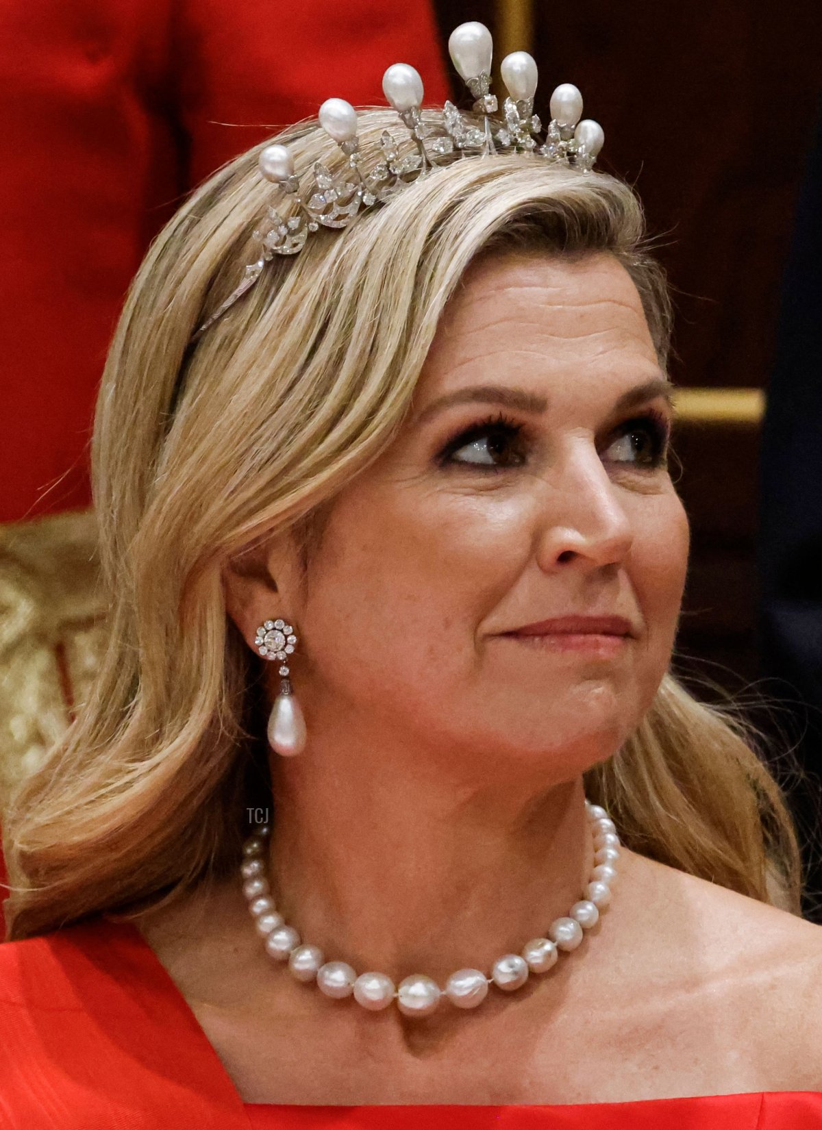 Queen Maxima of the Netherlands attends a state dinner at the Royal Palace in Amsterdam during the French state visit to the Netherlands on April 11, 2023 (LUDOVIC MARIN/AFP via Getty Images)