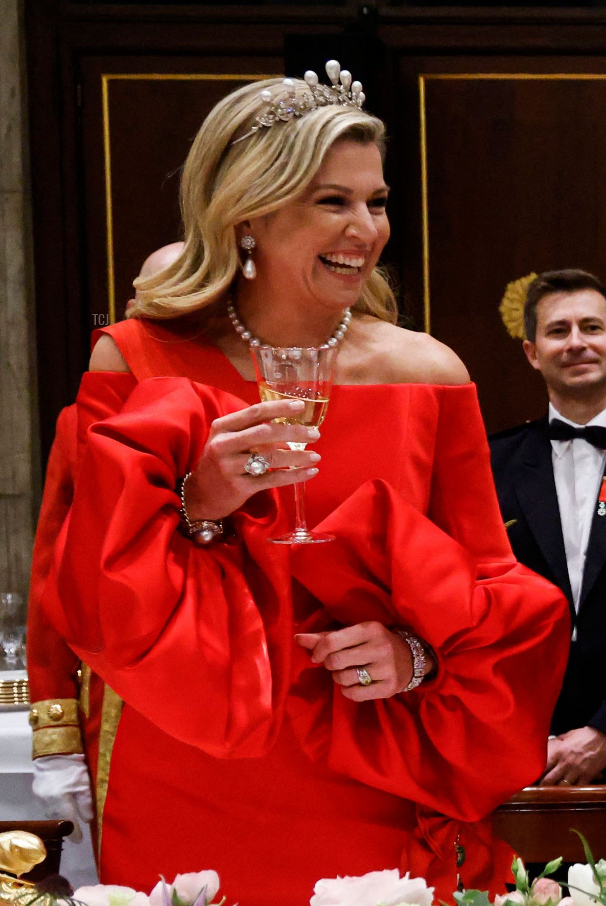 Queen Maxima of the Netherlands attends a state dinner at the Royal Palace in Amsterdam during the French state visit to the Netherlands on April 11, 2023 (LUDOVIC MARIN/AFP via Getty Images)