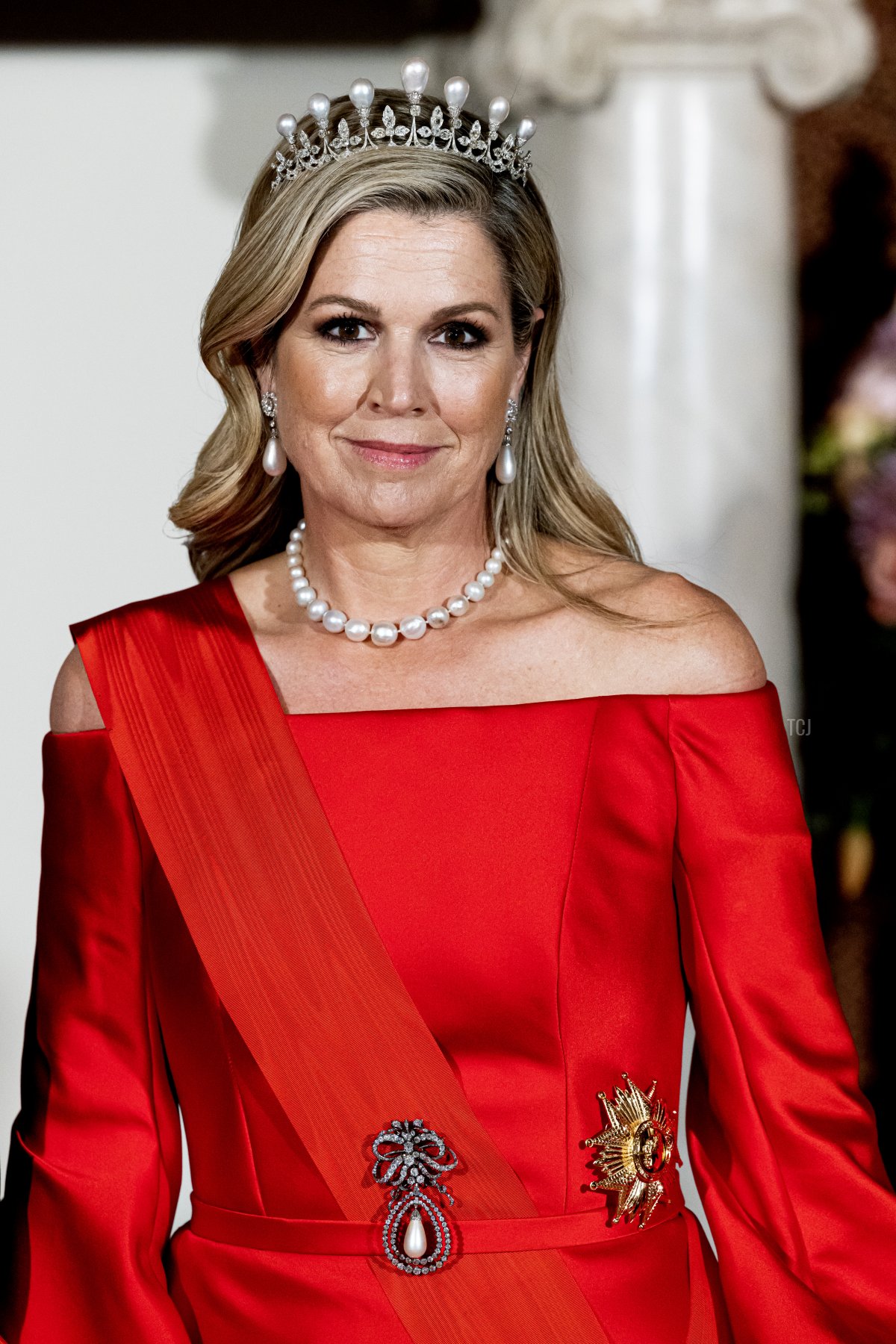 Queen Maxima of the Netherlands attends a state dinner at the Royal Palace in Amsterdam during the French state visit to the Netherlands on April 11, 2023 (Patrick van Katwijk/Getty Images)