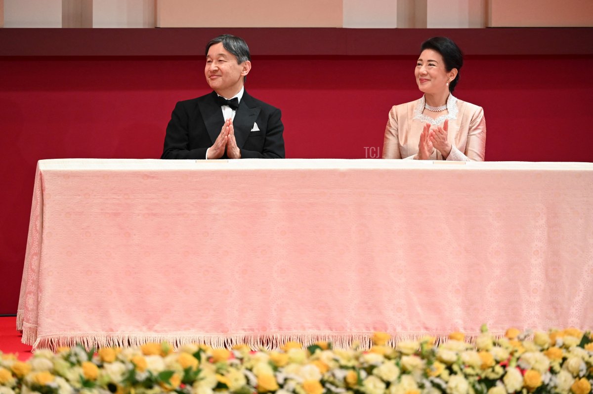 Emperor Naruhito and Empress Masako attend the Japan Prize presentation ceremony in Tokyo on April 13, 2023 (KAZUHIRO NOGI/AFP via Getty Images)