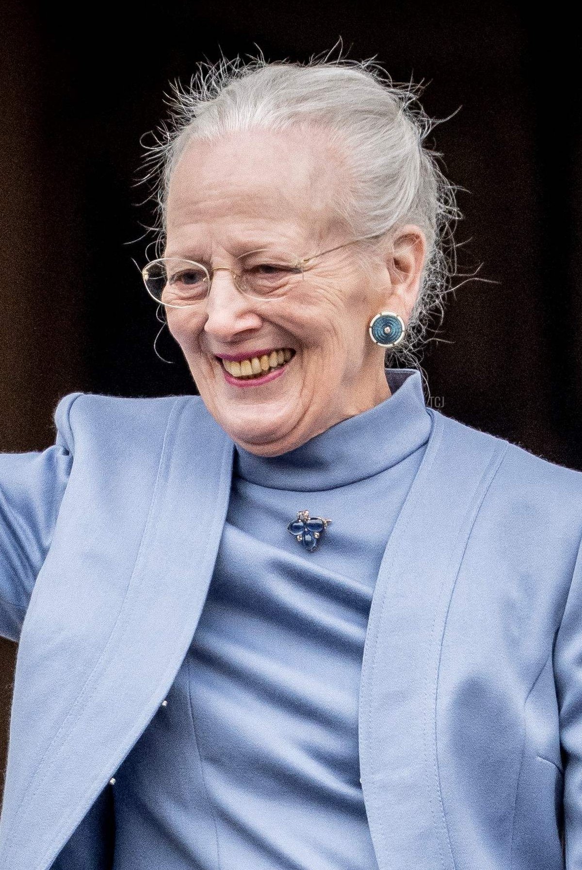 Queen Margrethe II of Denmark waves to the crowd on her 83rd birthday from the balcony of Amalienborg Castle in Copenhagen on April 16, 2023 (MADS CLAUS RASMUSSEN/Ritzau Scanpix/AFP via Getty Images)