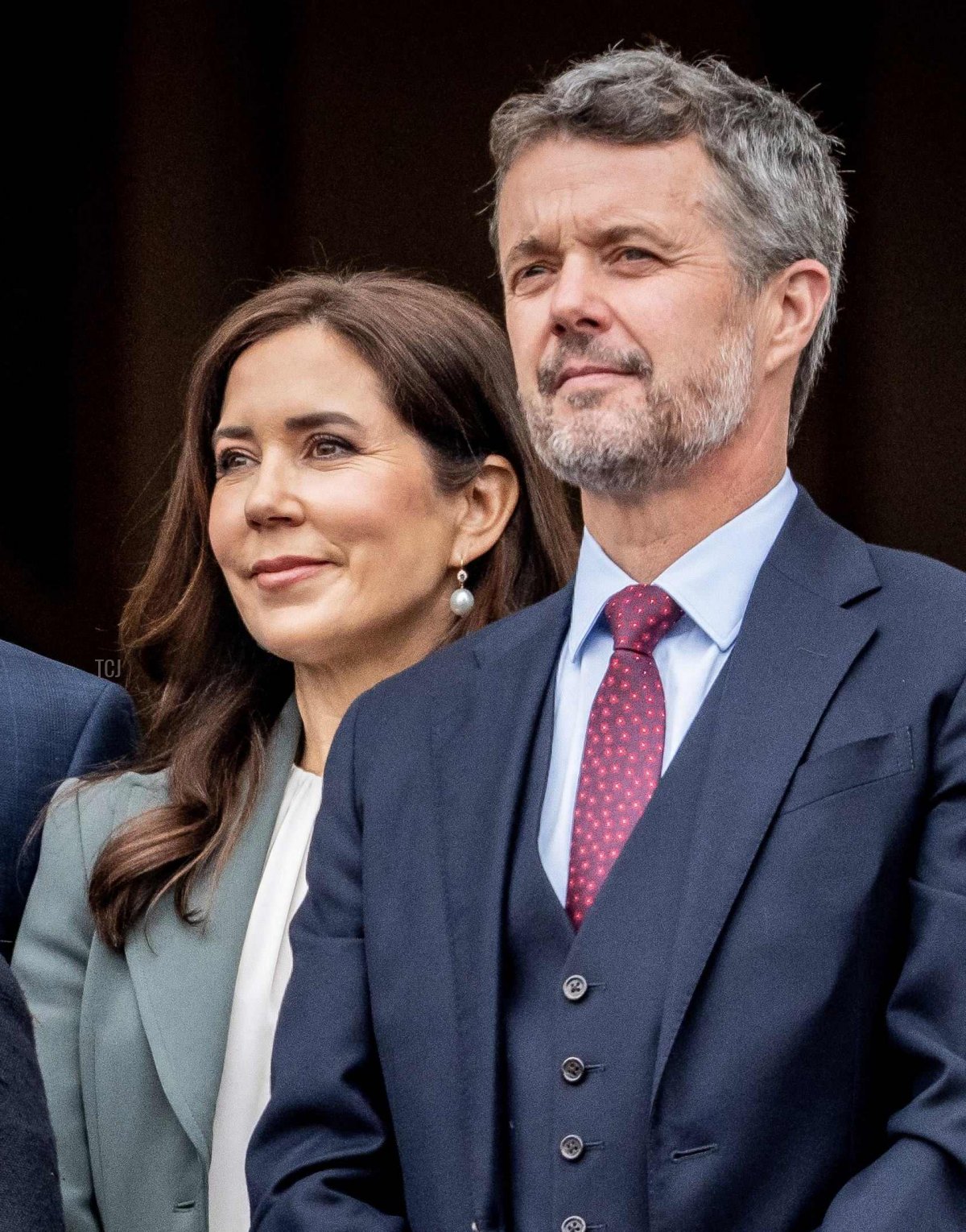 Crown Princess Mary and Crown Prince Frederik are pictured on the balcony of Amalienborg Castle in Copenhagen on the Queen's 83rd birthday, April 16, 2023 (MADS CLAUS RASMUSSEN/Ritzau Scanpix/AFP via Getty Images)
