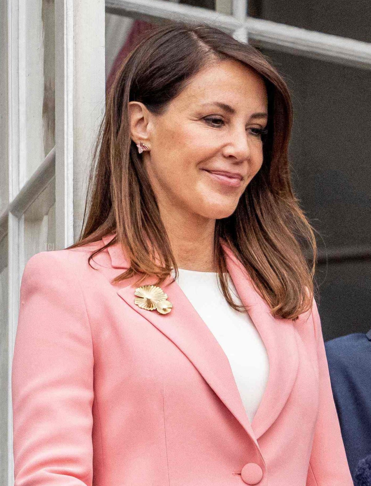 Princess Marie of Denmark is pictured on the balcony of Amalienborg Castle in Copenhagen on the Queen's 83rd birthday, April 16, 2023 (MADS CLAUS RASMUSSEN/Ritzau Scanpix/AFP via Getty Images)