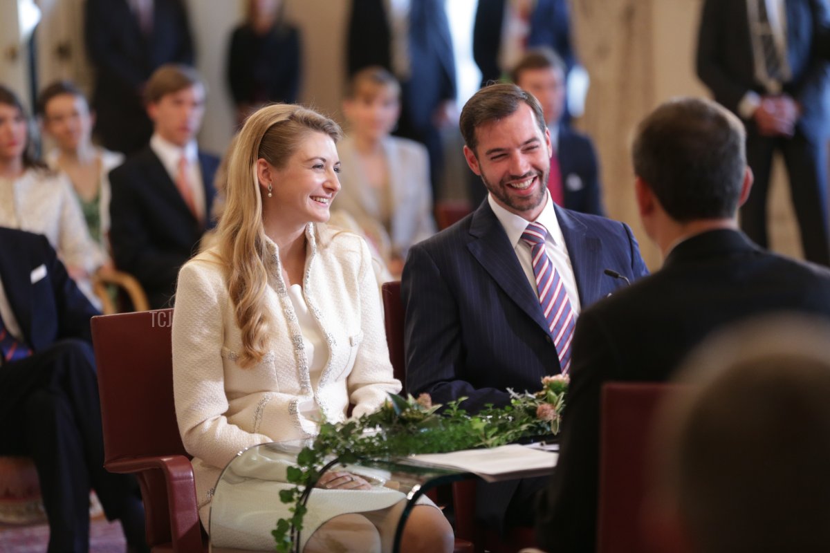 Countess Stephanie de Lannoy and Hereditary Grand Duke Guillaume of Luxembourg attend their civil wedding ceremony at the Hotel de Ville on October 19, 2012 in Luxembourg (Christian Aschman/Grand-Ducal Court of Luxembourg via Getty Images)