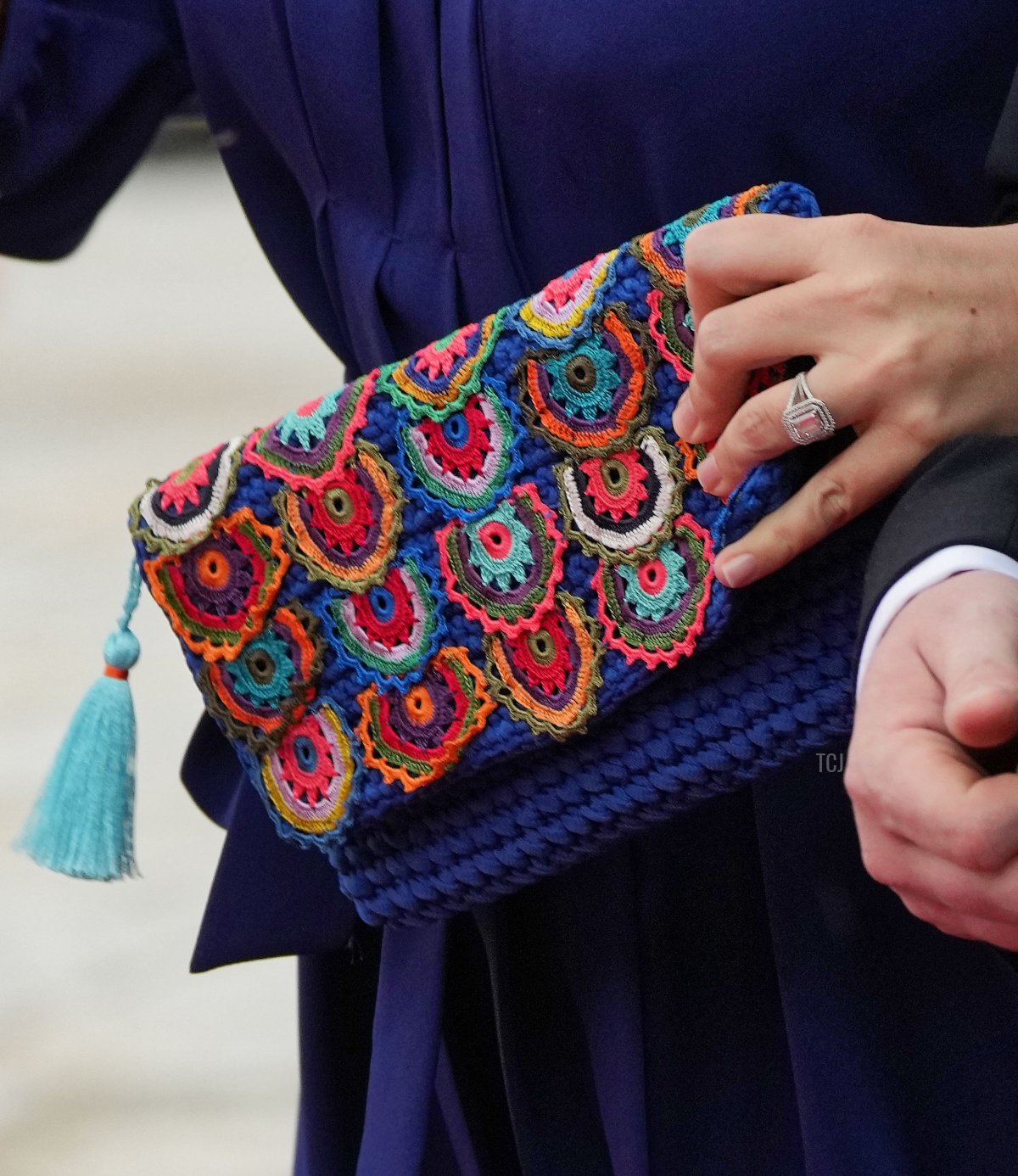 Hereditary Grand Duchess Stephanie of Luxembourg arrives at the Hotel de Ville for Princess Alexandra and Nicolas Bagory's civil wedding ceremony on April 22, 2023 in Luxembourg (Sylvain Lefevre/Getty Images)