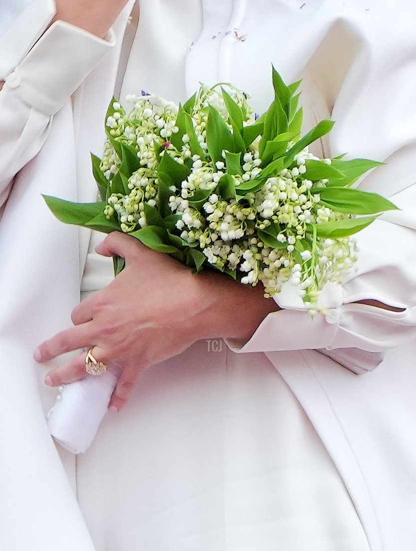 Princess Alexandra of Luxembourg leaves the Hotel de Ville after her civil wedding ceremony on April 22, 2023 in Luxembourg (Sylvain Lefevre/Getty Images)