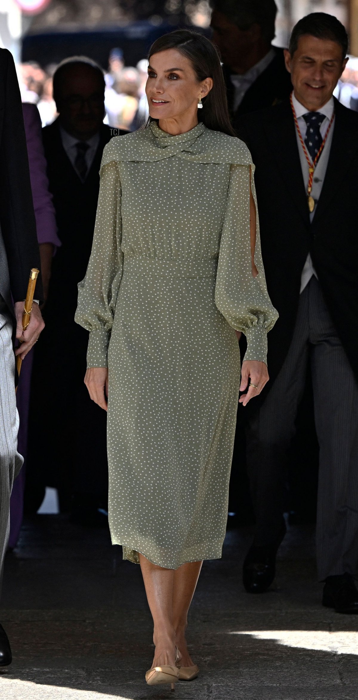 Queen Letizia of Spain arrives at the University of Alcala de Henares for the presentation of the Miguel de Cervantes Prize on April 24, 2023 (JAVIER SORIANO/AFP via Getty Images)