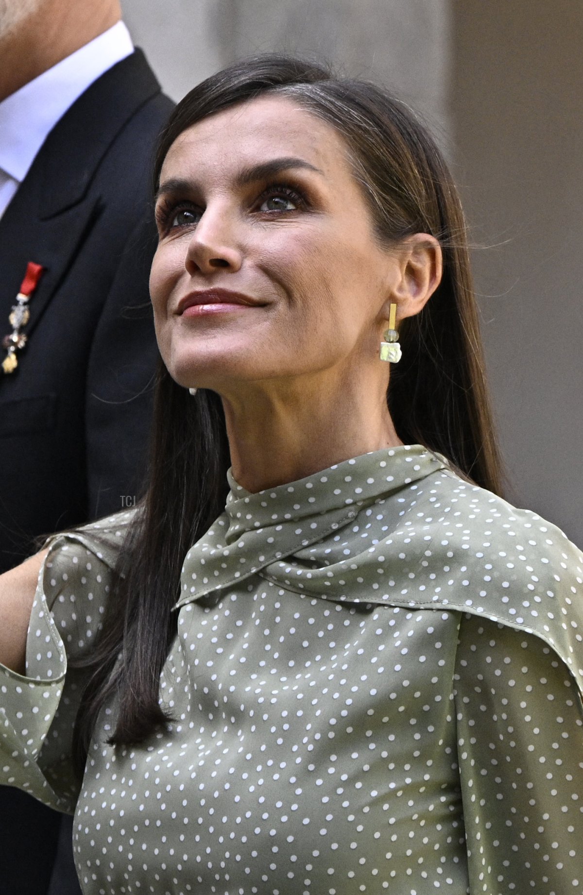 Queen Letizia of Spain arrives at the University of Alcala de Henares for the presentation of the Miguel de Cervantes Prize on April 24, 2023 (JAVIER SORIANO/AFP via Getty Images)