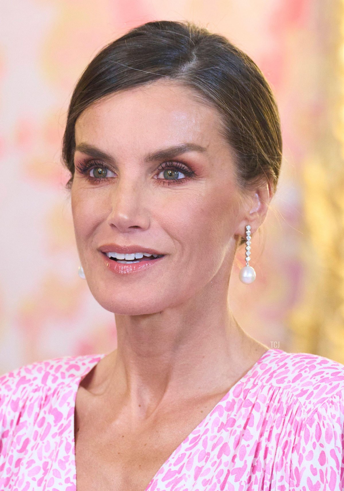Queen Letizia of Spain hosts a luncheon at the Royal Palace in Madrid to celebrate this year's Miguel de Cervantes Prize, April 25, 2023 (Jack Abuin/ZUMA Press/Alamy)