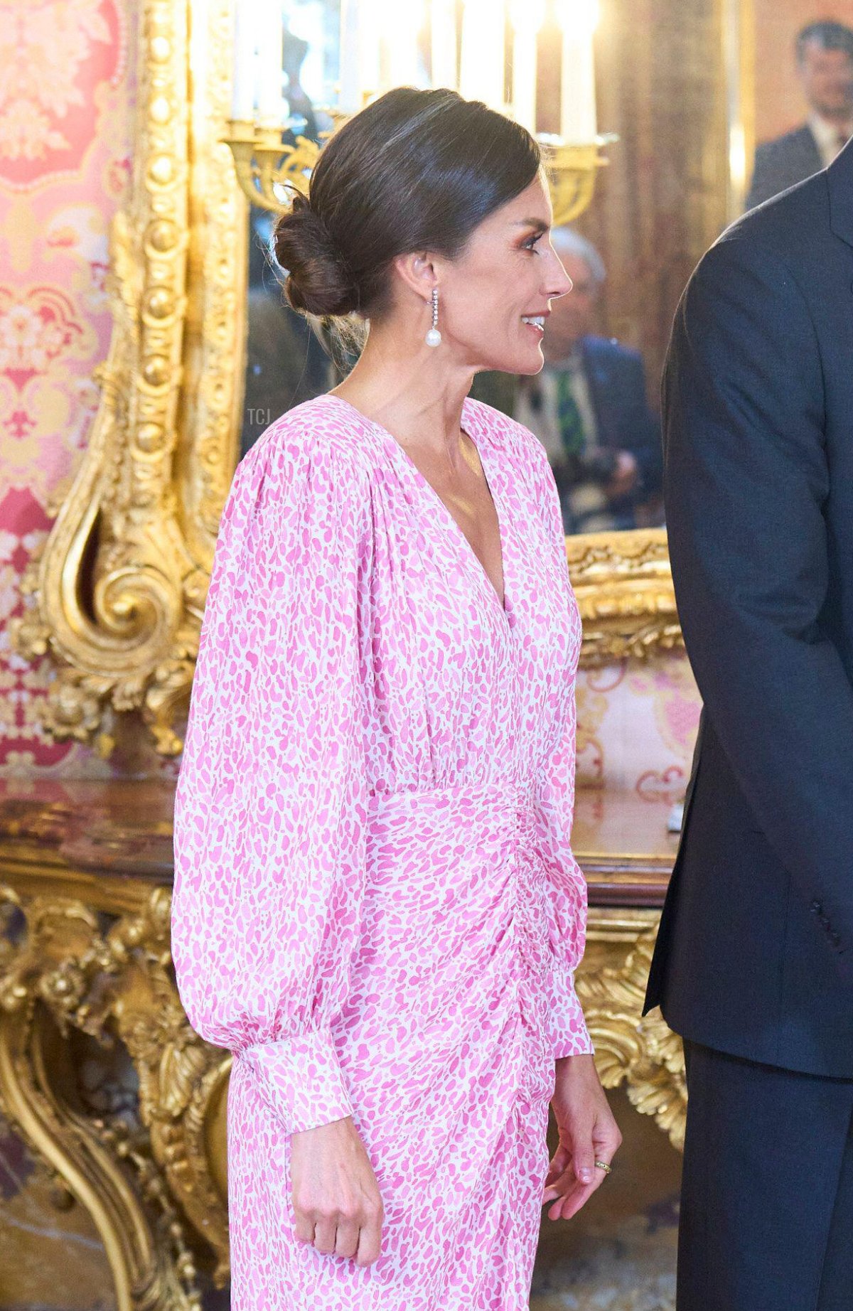 Queen Letizia of Spain hosts a luncheon at the Royal Palace in Madrid to celebrate this year's Miguel de Cervantes Prize, April 25, 2023 (MPG/Alamy)