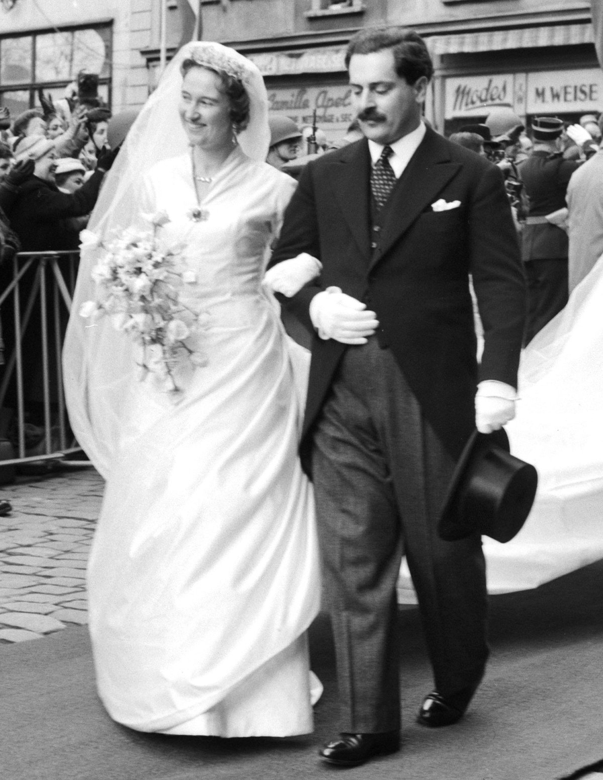 Princess Marie-Adélaïde of Luxembourg and Count Karl Josef Henckel von Donnersmarck on their wedding day in Luxembourg, April 10, 1958