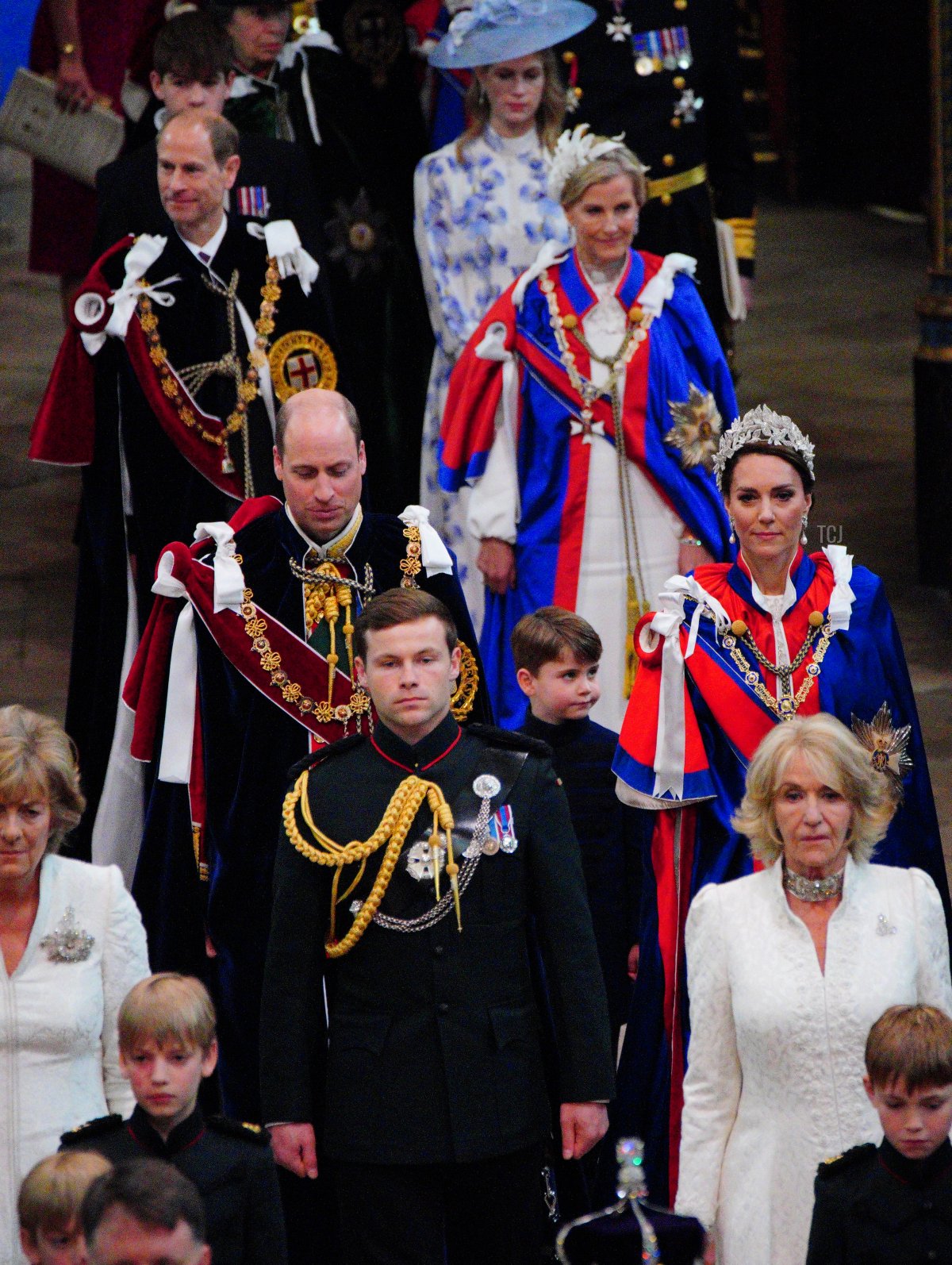 The Prince and Princess of Wales and the Duke and Duchess of Edinburgh are pictured with their children as they process out of Westminster Abbey after the coronation ceremony, May 6, 2023 (Ben Birchall - WPA Pool/Getty Images)