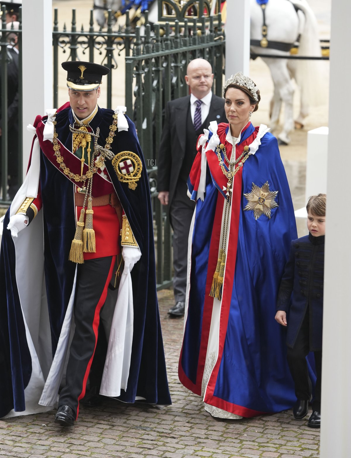 The Prince and Princess of Wales and Prince Louis arrive at Westminster Abbey for the coronation ceremony, May 6, 2023 (Dan Charity - WPA Pool/Getty Images)