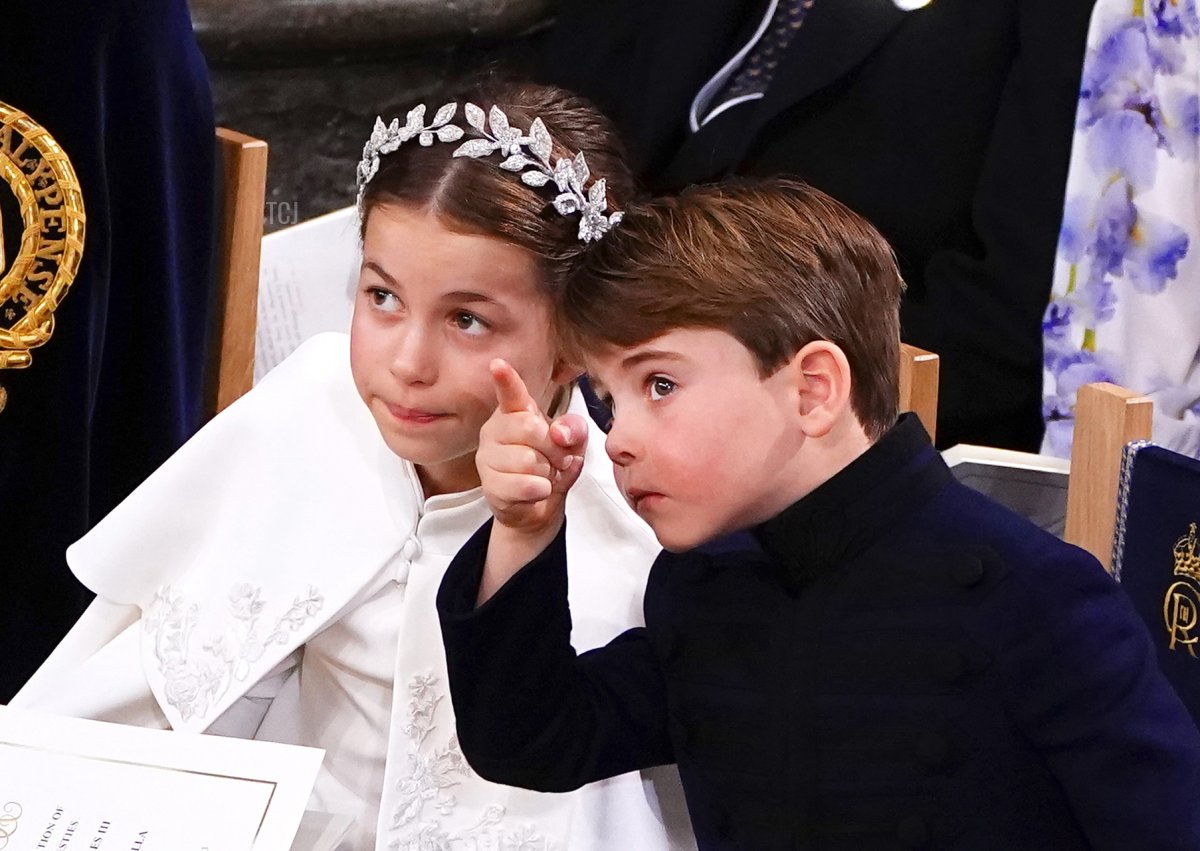 Prince Charlotte and Prince Louis of Wales attend the coronation of their grandfather, King Charles III, at Westminster Abbey, May 6, 2023 (Yui Mok - WPA Pool/Getty Images)