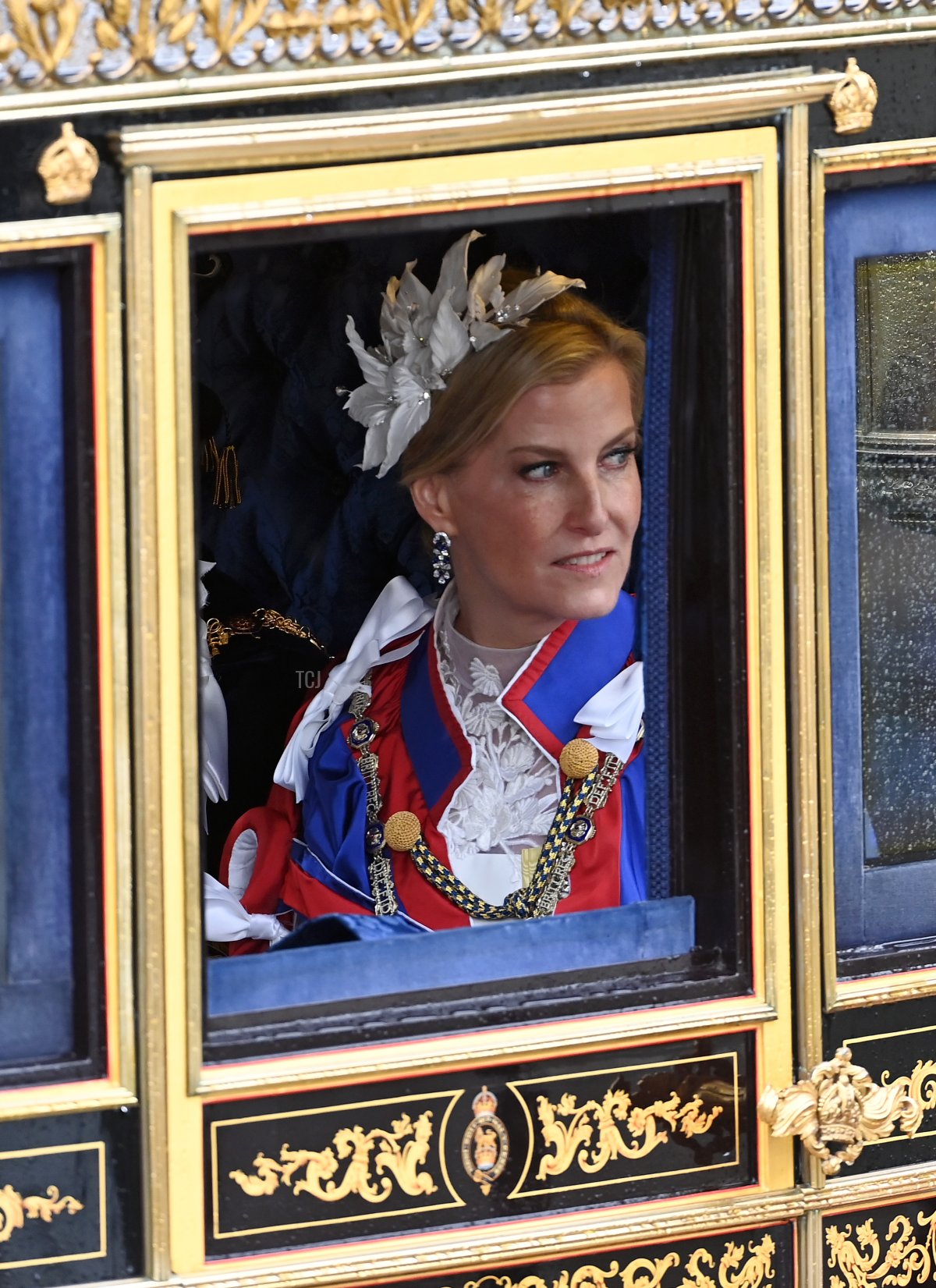 The Duchess of Edinburgh rides in the carriage procession after the coronation of King Charles III and Queen Camilla on May 06, 2023 in London, England (Stuart C. Wilson/Getty Images)