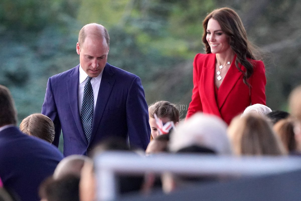 The Prince and Princess of Wales, with Prince George and Princess Charlotte, arrive for the coronation concert at Windsor Castle, May 7, 2023 (JONATHAN BRADY/POOL/AFP via Getty Images)