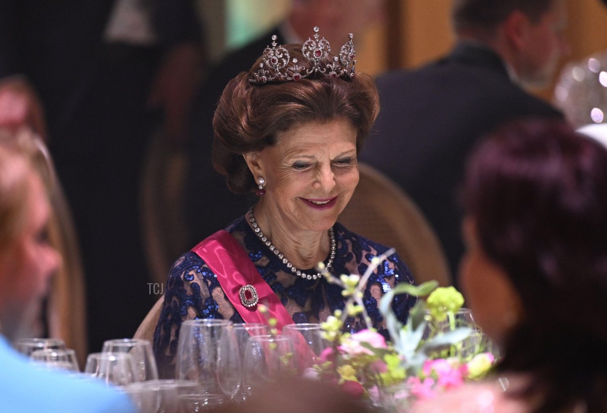 Queen Silvia of Sweden attends a state dinner hosted by the President of Estonia in Tallinn, May 2, 2023 (Pontus Lundahl/TT News Agency/Alamy)