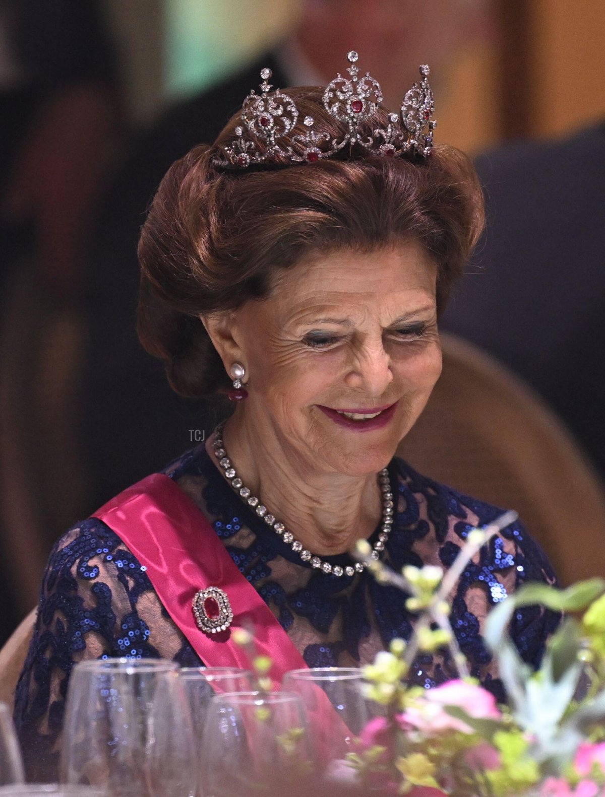 Queen Silvia of Sweden attends a state dinner hosted by the President of Estonia in Tallinn, May 2, 2023 (Pontus Lundahl/TT News Agency/Alamy)