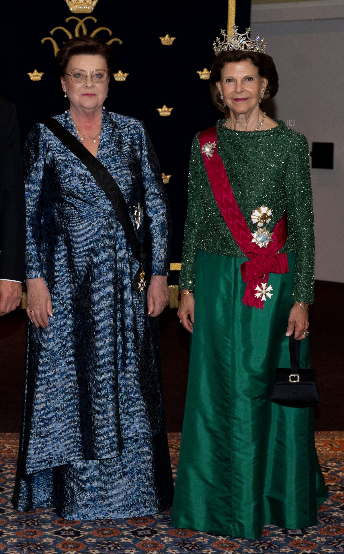 Queen Silvia of Sweden attends the return dinner in Tallinn during the state visit to Estonia, May 3, 2023 (Pontus Lundahl/TT News Agency/Alamy)