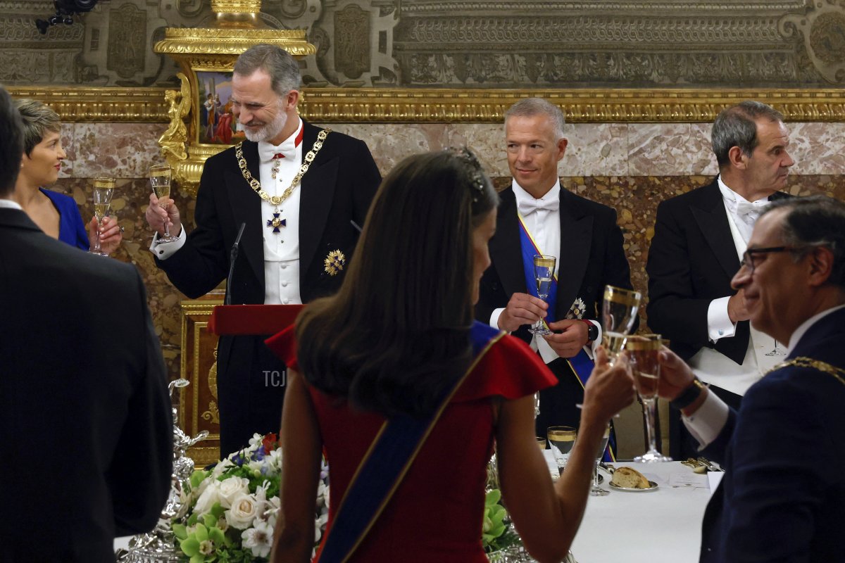 The King and Queen of Spain host a gala dinner for the President and First Lady of Colombia at the Royal Palace in Madrid, May 3, 2023 (JUANJO MARTIN/POOL/AFP via Getty Images)