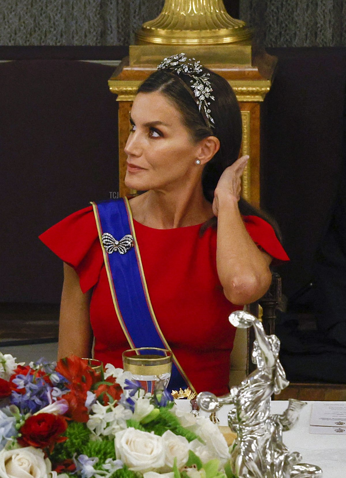 The Queen of Spain attends a gala dinner for the President and First Lady of Colombia at the Royal Palace in Madrid, May 3, 2023 (CHEMA MOYA/POOL/AFP via Getty Images)