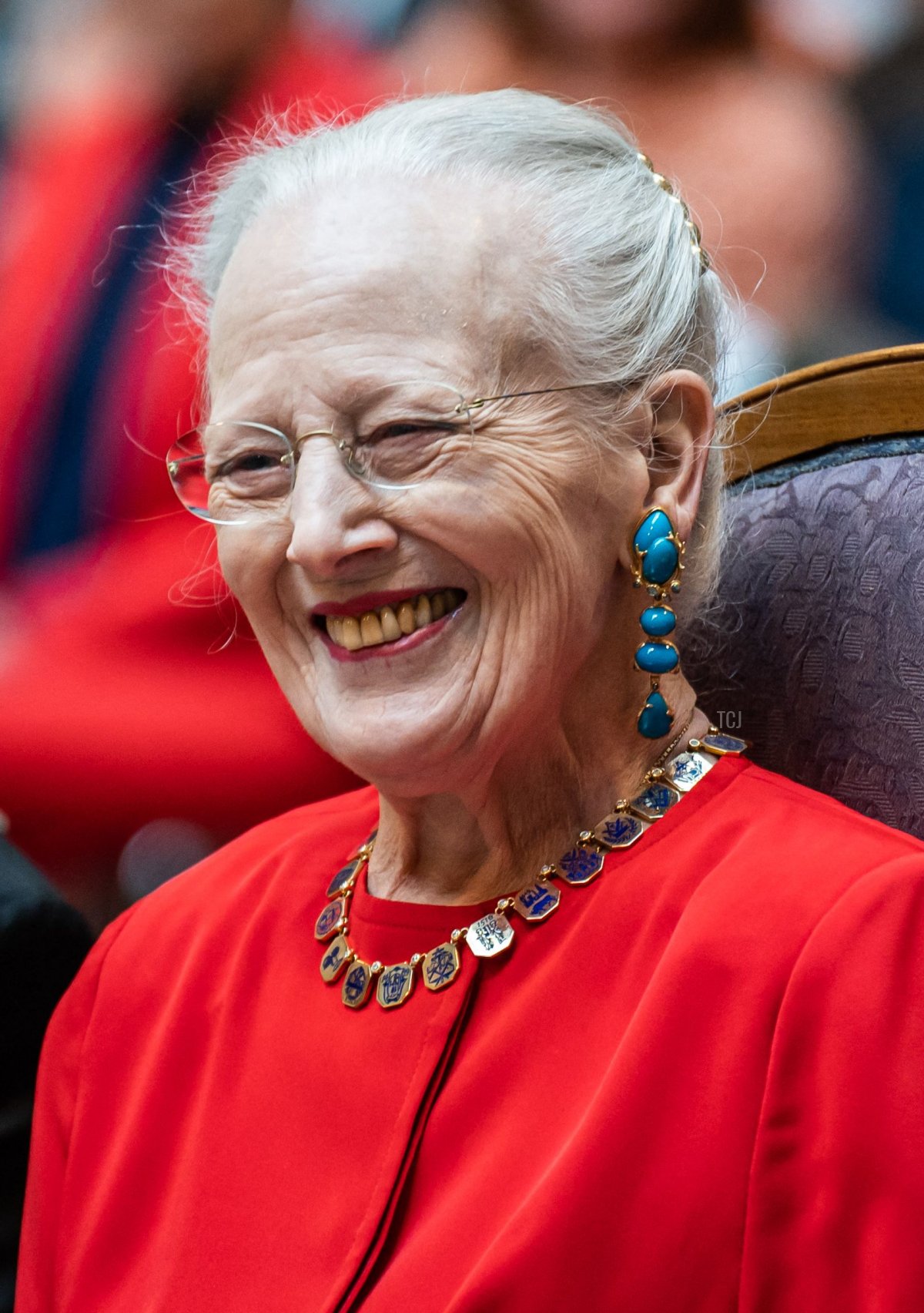Queen Margrethe II of Denmark attends the Craftsmen's Association of Copenhagen's medal presentation at a ceremony at Copenhagen City Hall on May 9, 2023 (EMIL NICOLAI HELMS/Ritzau Scanpix/AFP via Getty Images)