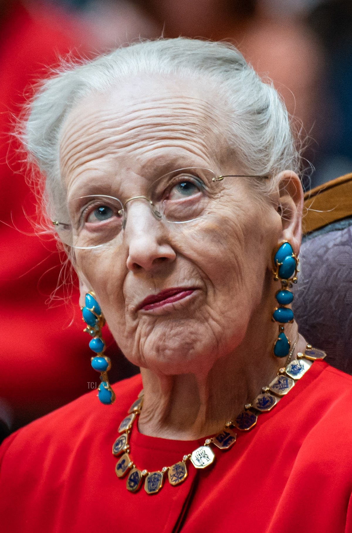 Queen Margrethe II of Denmark attends the Craftsmen's Association of Copenhagen's medal presentation at a ceremony at Copenhagen City Hall on May 9, 2023 (EMIL NICOLAI HELMS/Ritzau Scanpix/AFP via Getty Images)