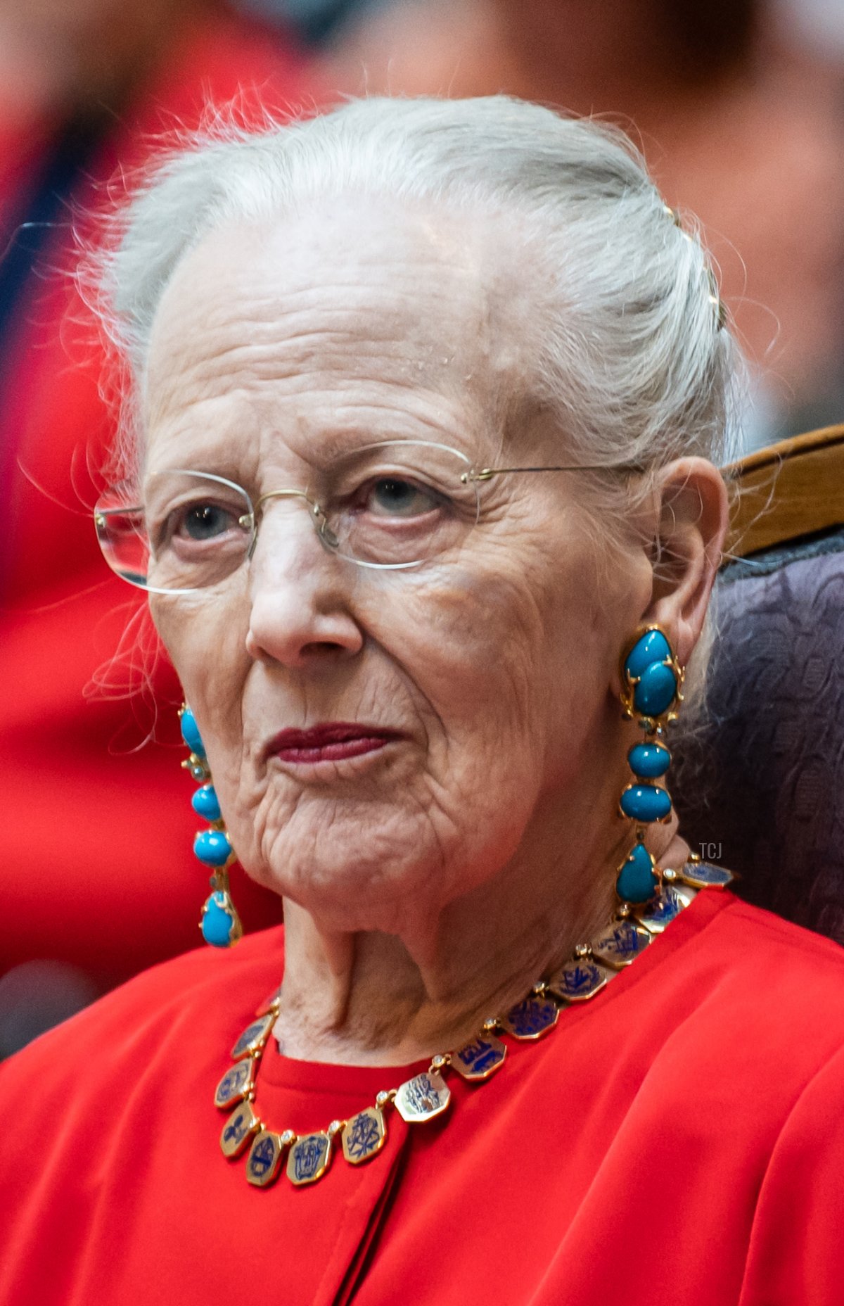 Queen Margrethe II of Denmark attends the Craftsmen's Association of Copenhagen's medal presentation at a ceremony at Copenhagen City Hall on May 9, 2023 (EMIL NICOLAI HELMS/Ritzau Scanpix/AFP via Getty Images)