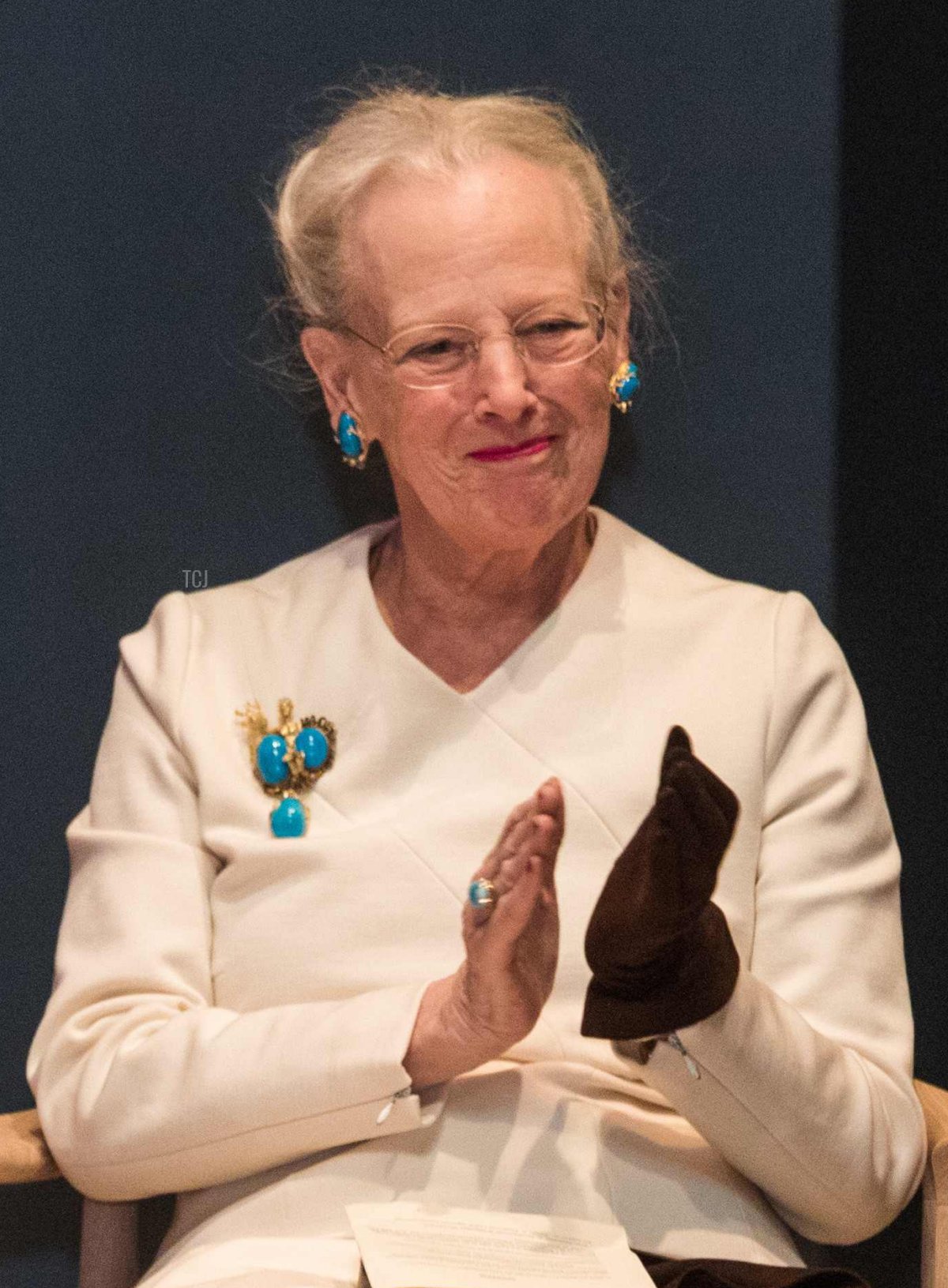 Queen Margrethe II of Denmark applauds during the presentation of The Complete Sagas of Icelanders translated into Danish in the Danish Royal Library in Copenhagen on January 24, 2017 (MARTIN SYLVEST/AFP via Getty Images)