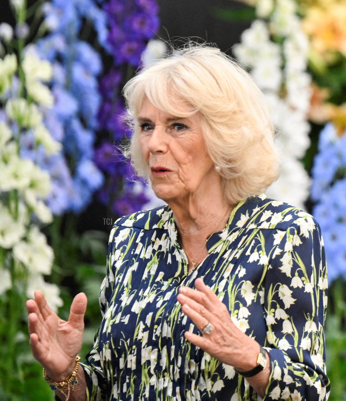 Queen Camilla visits the 2023 RHS Chelsea Flower Show in London on May 22, 2023 (TOBY MELVILLE/POOL/AFP via Getty Images)