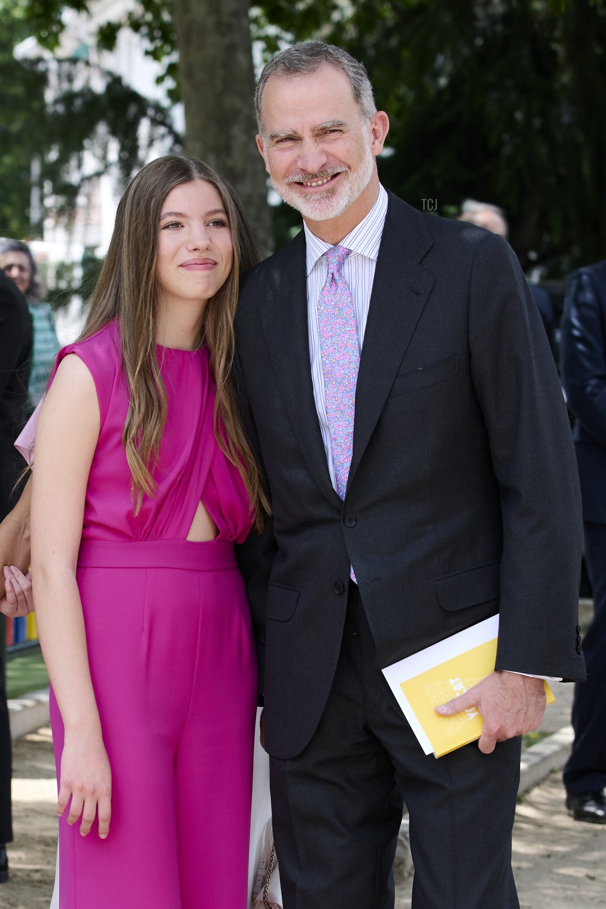 King Felipe VI of Spain and Infanta Sofia of Spain arrive for her confirmation at the Asuncion de Nuestra Señora Church in the municipality of Aravaca on May 25, 2023 in Madrid, Spain (Carlos Alvarez/Getty Images)