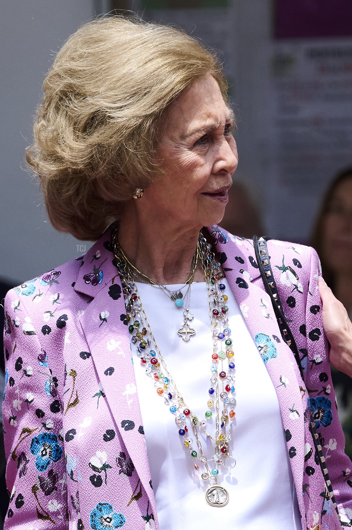 Queen Sofia of Spain arrives for the confirmation of Infanta Sofia of Spain at the Asuncion de Nuestra Señora Church in the municipality of Aravaca on May 25, 2023 in Madrid, Spain (Carlos Alvarez/Getty Images)