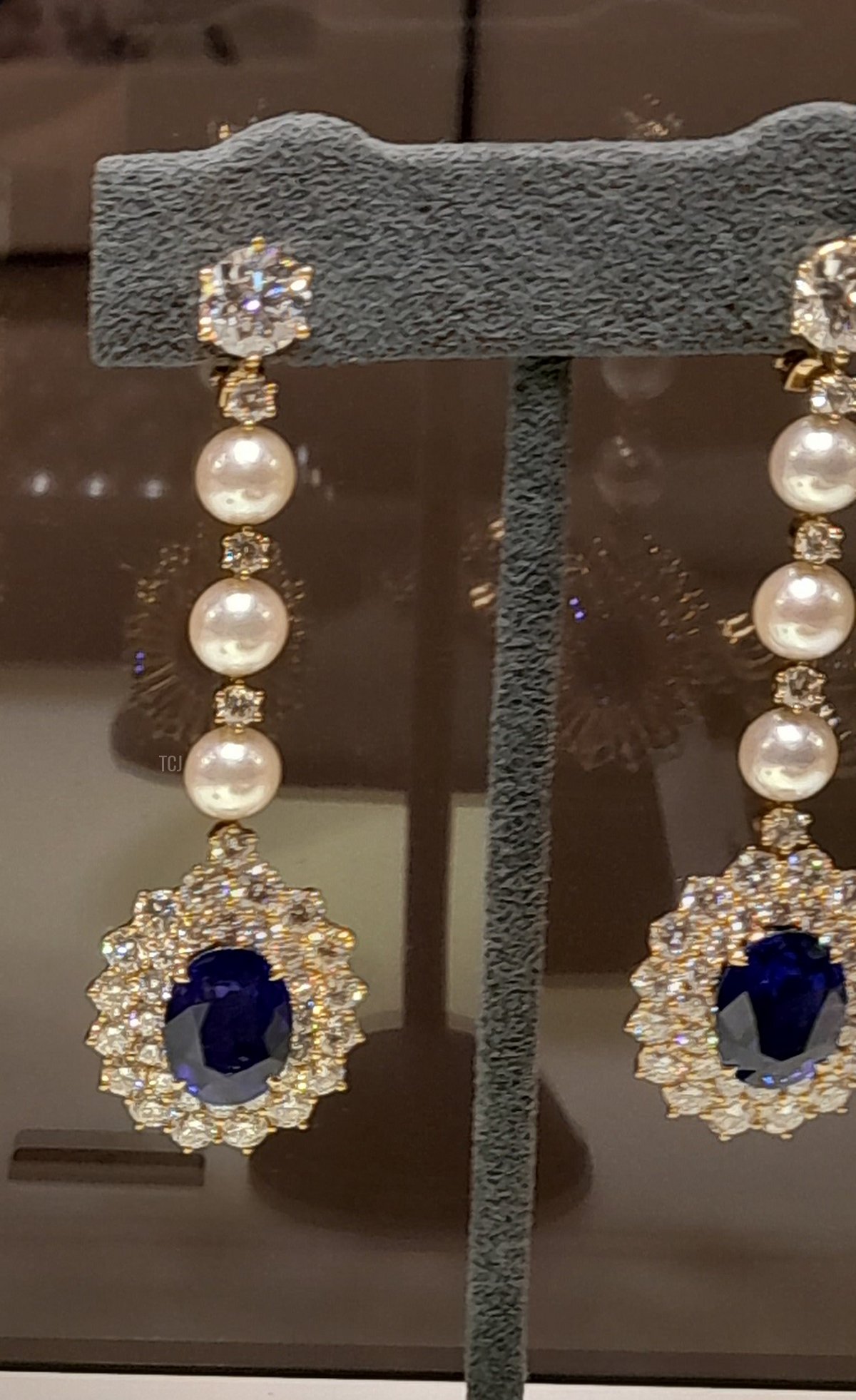 A pair of Köchert earrings set with sapphires, diamonds, and cultured pearls, from the Heidi Horten collection sold at Christie's (Photo © Thomas. Do not reproduce.)