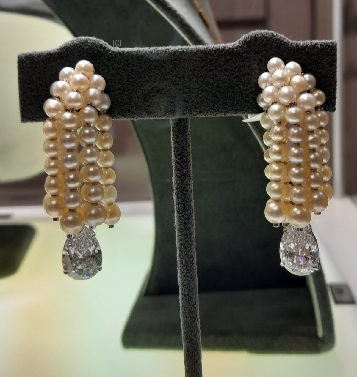 A pair of Köchert diamond and pearl earrings, from the Heidi Horten collection sold at Christie's (Photo © Thomas. Do not reproduce.)