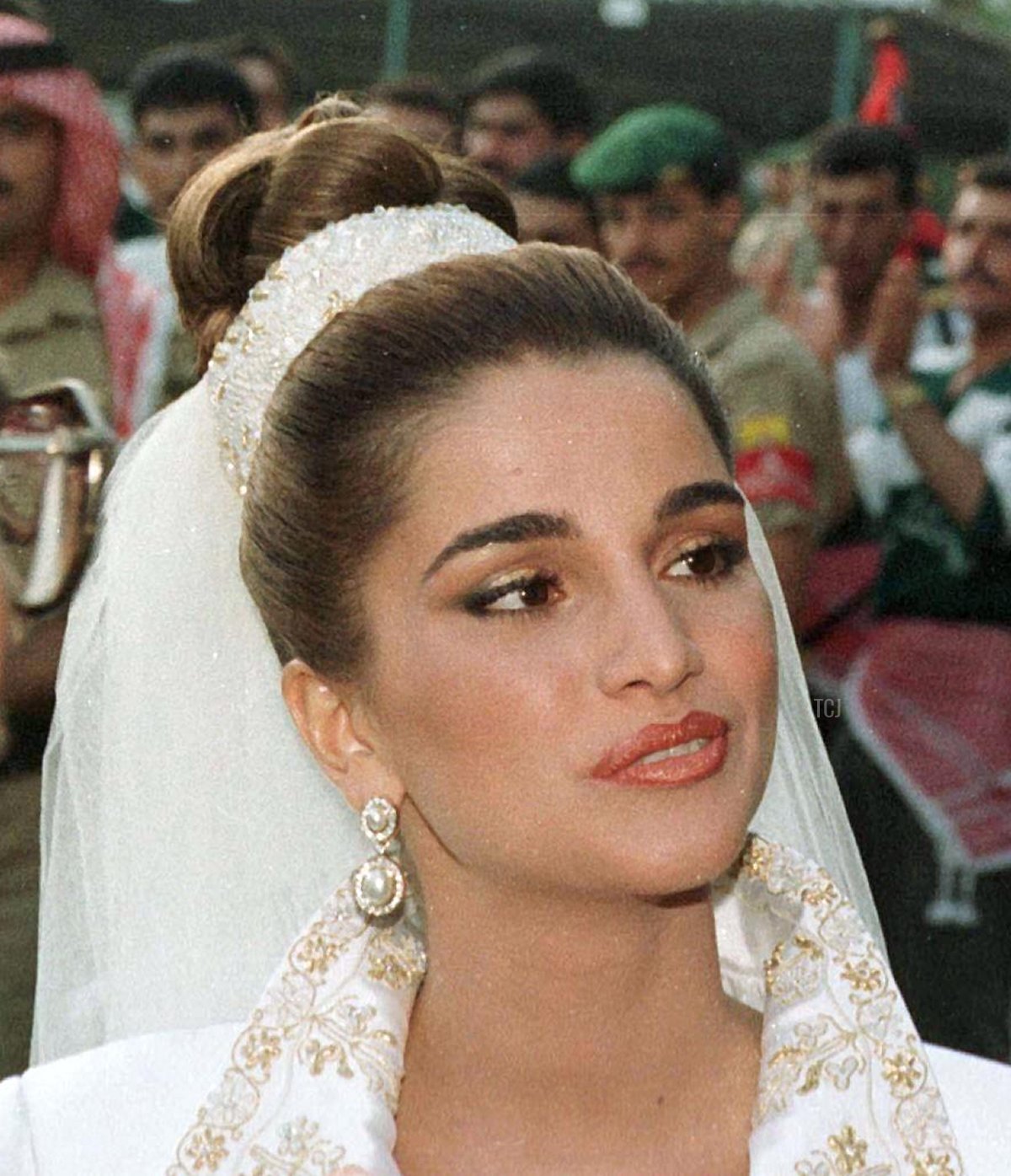 Princess Rania of Jordan is pictured on the day of her wedding to Prince Abdullah at the Royal Palace in Amman on June 10, 1993 (RABIH MOGHRABI/AFP via Getty Images)