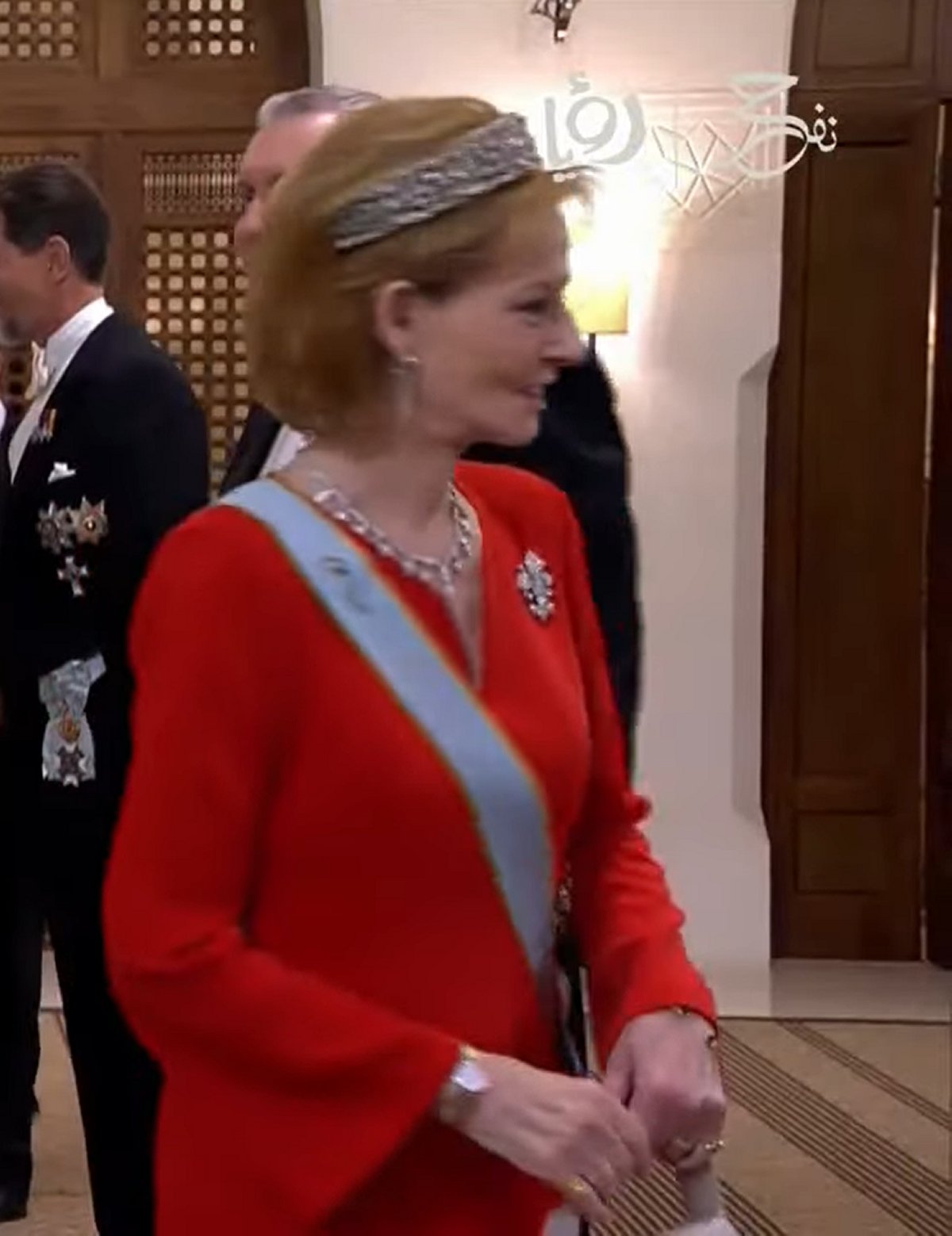 Margareta, Custodian of the Crown of Romania attends a banquet celebrating the wedding of Crown Prince Hussein and Princess Rajwa in Amman, June 1, 2023 (Screencapture/Roya News English)