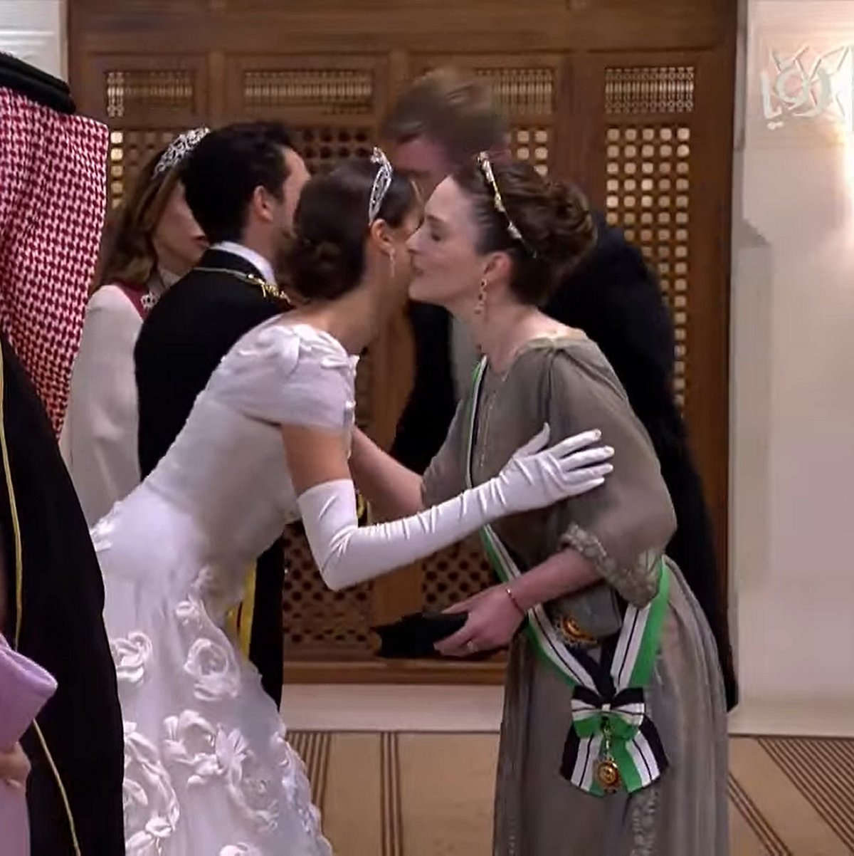 Princess Raiyah bint Hussein attends a banquet celebrating the wedding of Crown Prince Hussein and Princess Rajwa in Amman, June 1, 2023 (Screencapture/Roya News English)