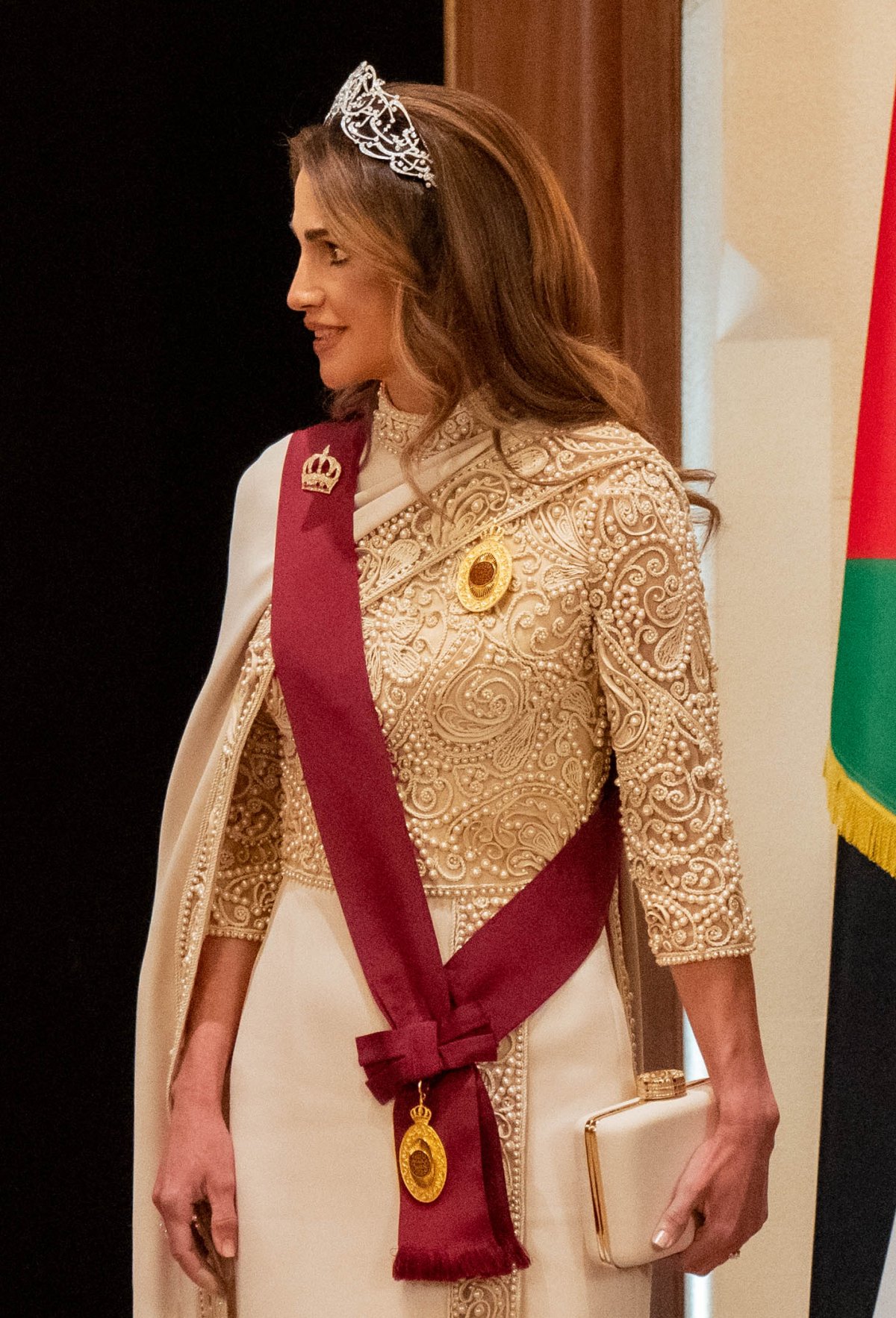The Queen of Jordan attends a banquet celebrating the wedding of Crown Prince Hussein and Princess Rajwa in Amman, June 1, 2023 (Royal Hashemite Court)