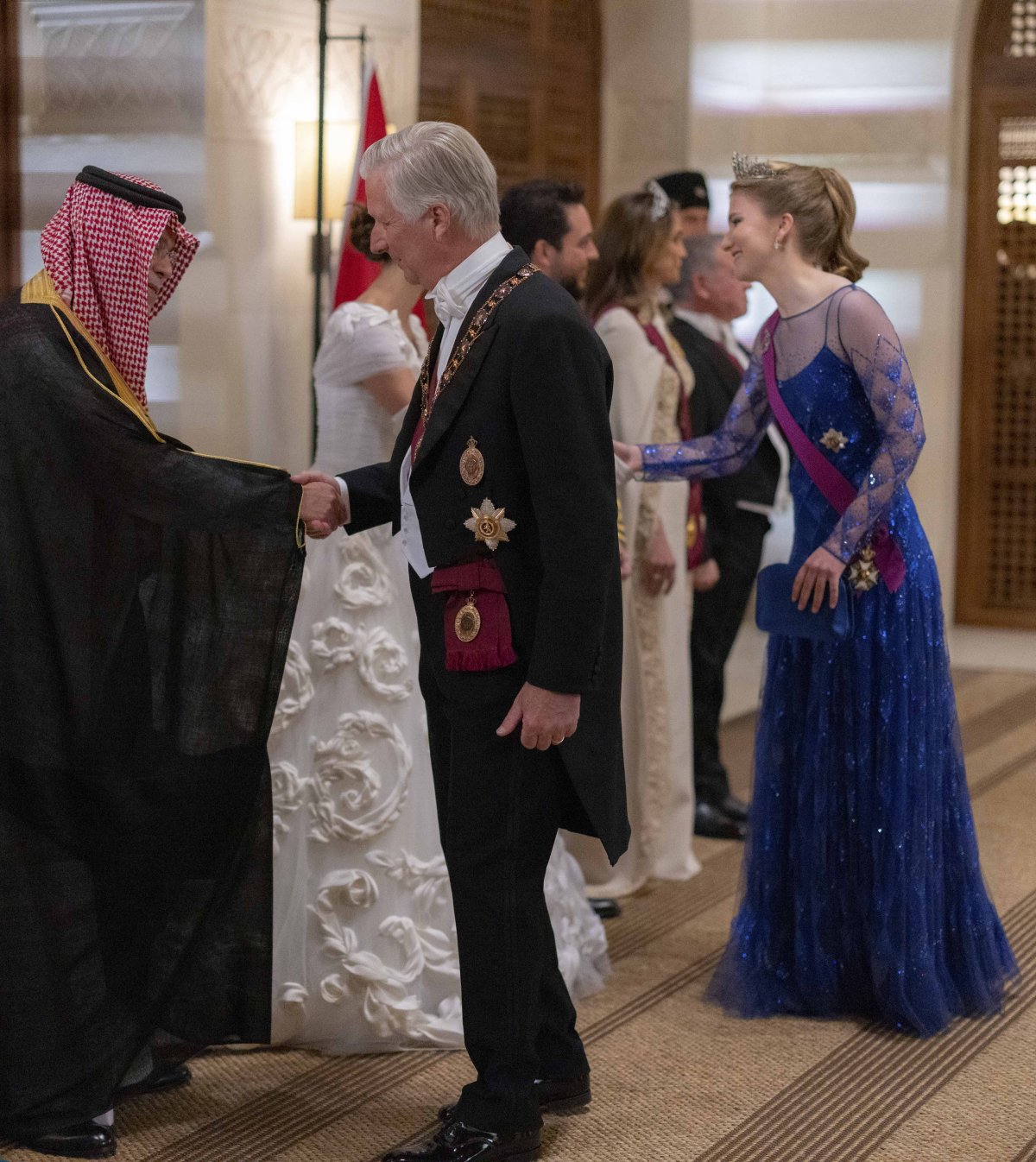 The King of the Belgians and the Duchess of Brabant attend a banquet celebrating the wedding of Crown Prince Hussein and Princess Rajwa in Amman, June 1, 2023 (Royal Hashemite Court)