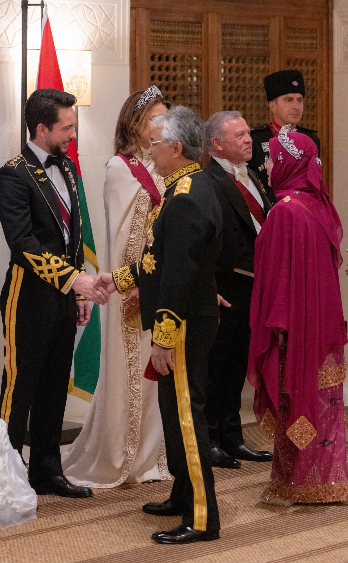 The King and Queen of Malaysia attend a banquet celebrating the wedding of Crown Prince Hussein and Princess Rajwa in Amman, June 1, 2023 (Royal Hashemite Court)
