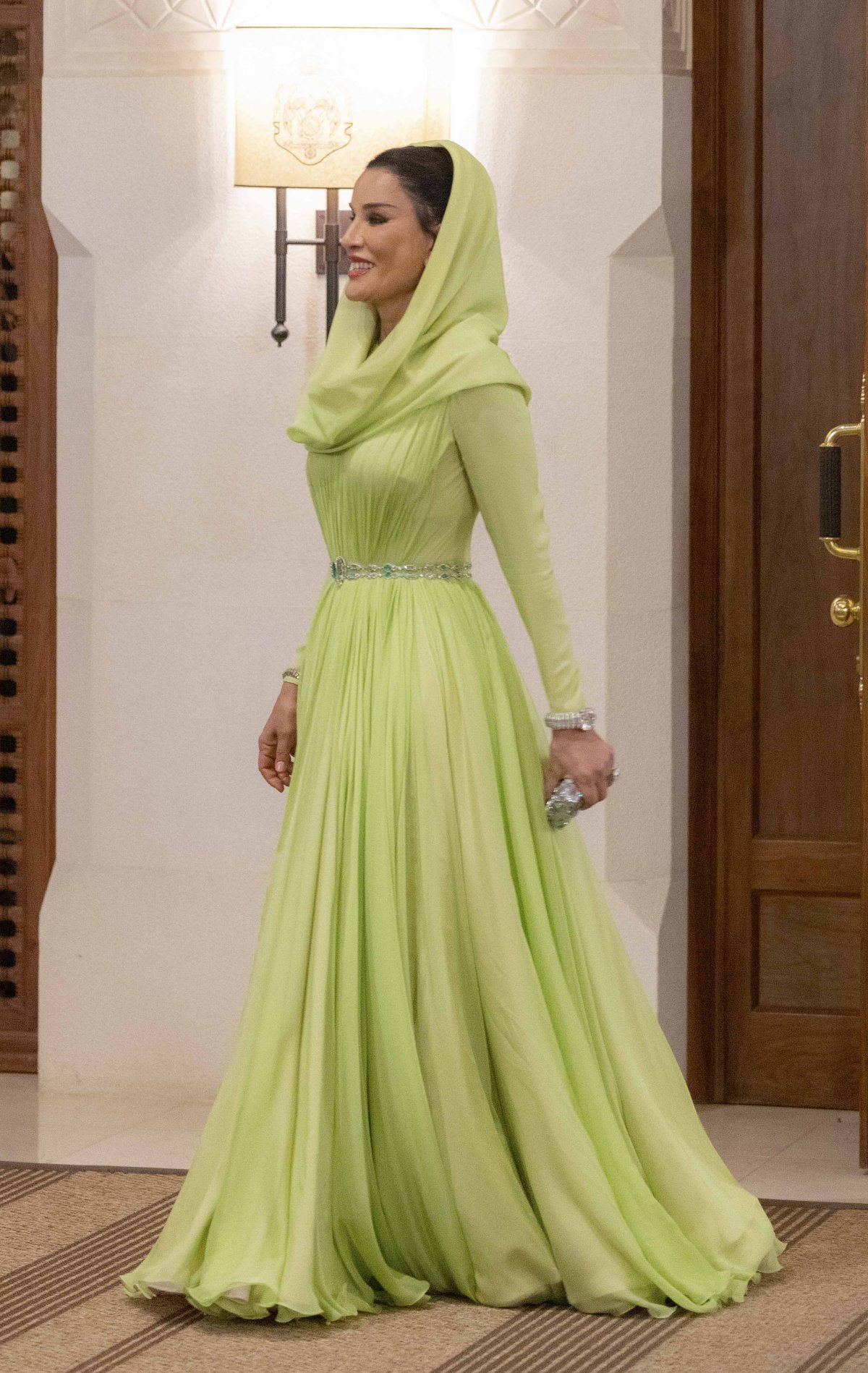 Sheikha Moza of Qatar attends a banquet celebrating the wedding of Crown Prince Hussein and Princess Rajwa in Amman, June 1, 2023 (Royal Hashemite Court)