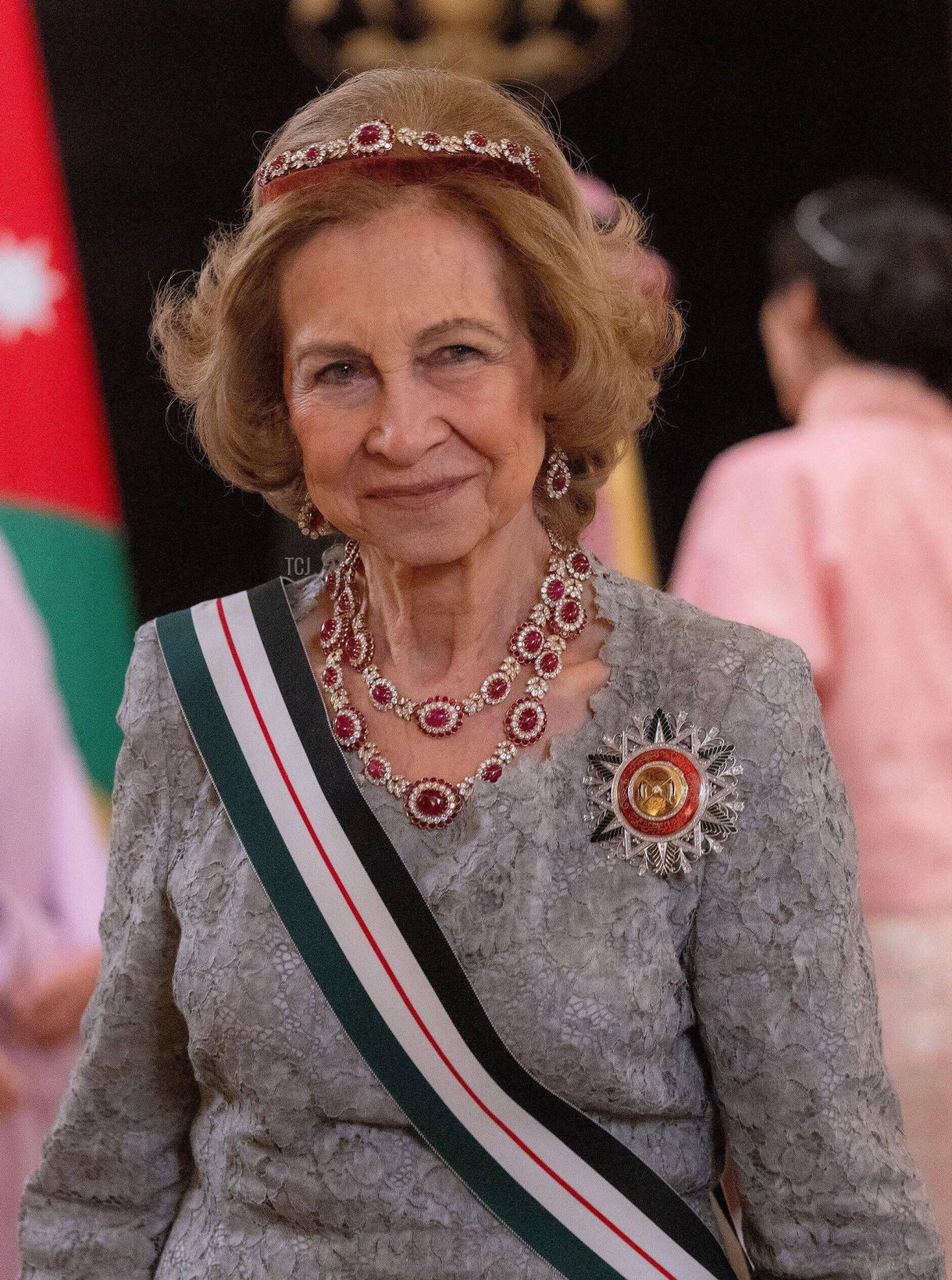 Queen Sofia of Spain attends a banquet celebrating the wedding of Crown Prince Hussein and Princess Rajwa in Amman, June 1, 2023 (Balkis Press/Abaca Press/Alamy)