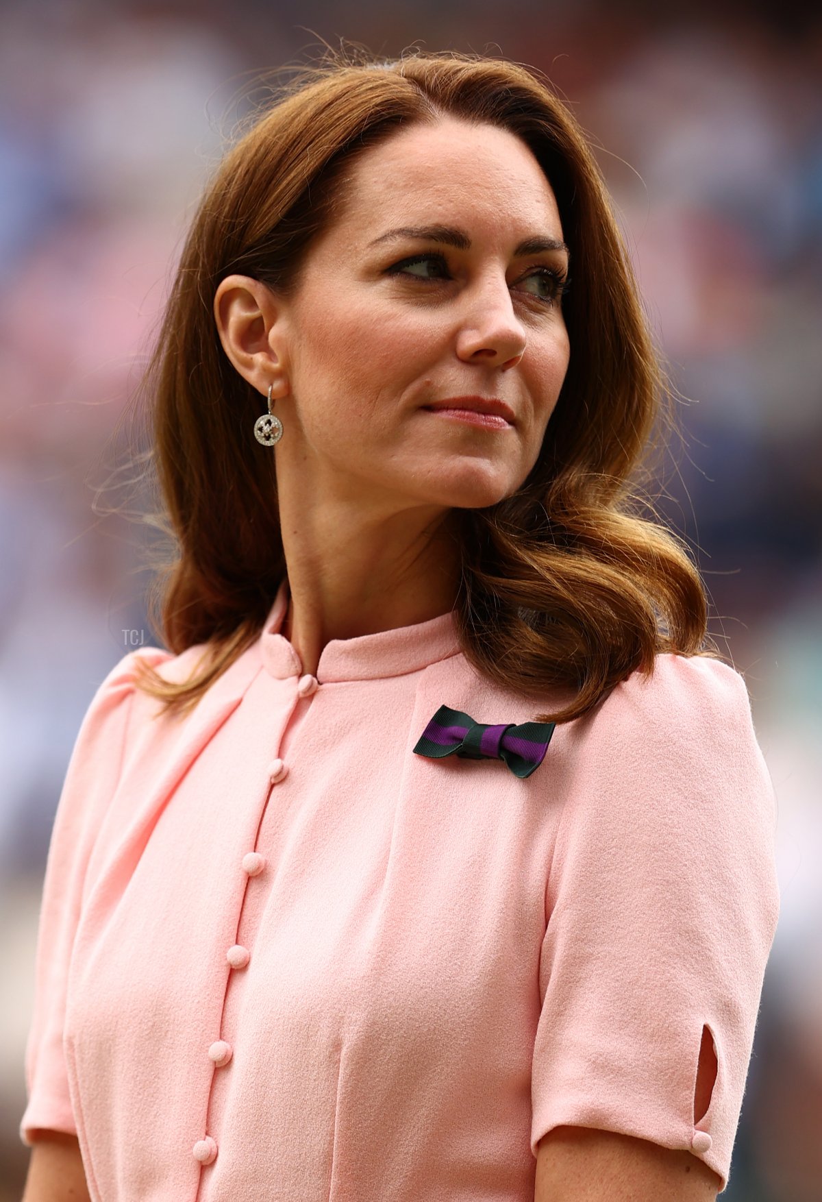 The Duchess of Cambridge looks on after the men's singles final match between Novak Djokovic of Serbia and Matteo Berrettini of Italy on Day Thirteen of The Championships, Wimbledon at the All England Lawn Tennis and Croquet Club on July 11, 2021 in London, England (Julian Finney/Getty Images)
