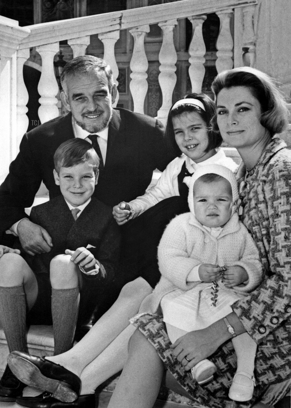 Prince Rainier III and Princess Grace of Monaco pose with their three children, Princess Caroline, Prince Albert, and Princess Stephanie, ca. 1965 (AFP via Getty Images)