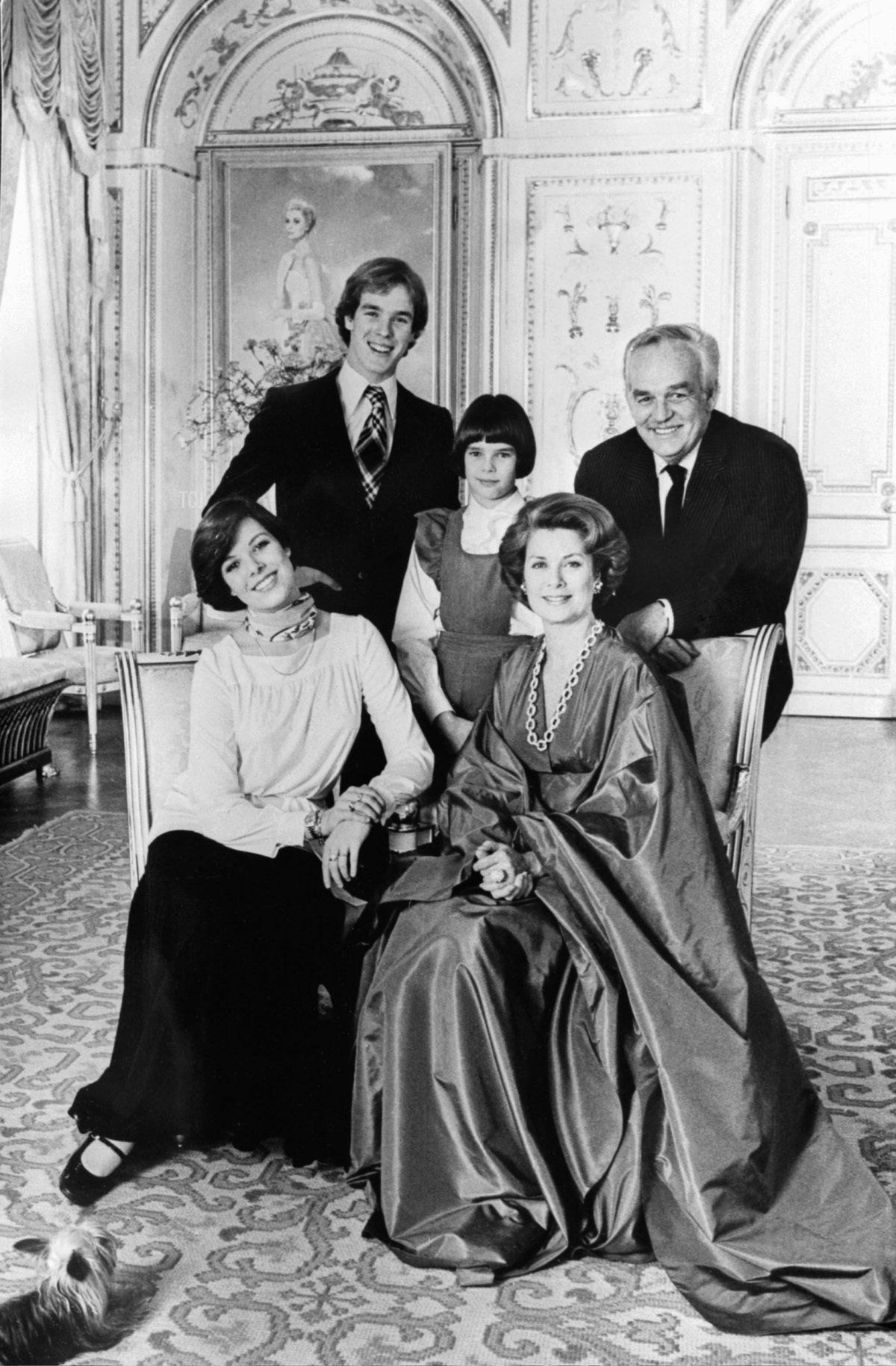 Prince Rainier III and Princess Grace of Monaco pose with their three children, Princess Caroline, Prince Albert, and Princess Stephanie, April 26, 1976 (AFP via Getty Images)