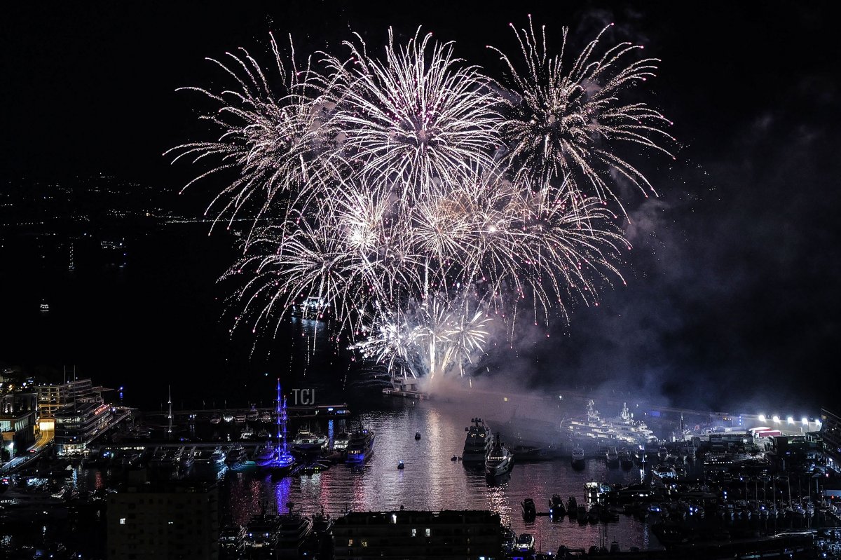 A fireworks display takes place during celebrations to mark the centenary of the birth of the late Prince Rainier III in Monaco on May 31, 2023 (VALERY HACHE/POOL/AFP via Getty Images)